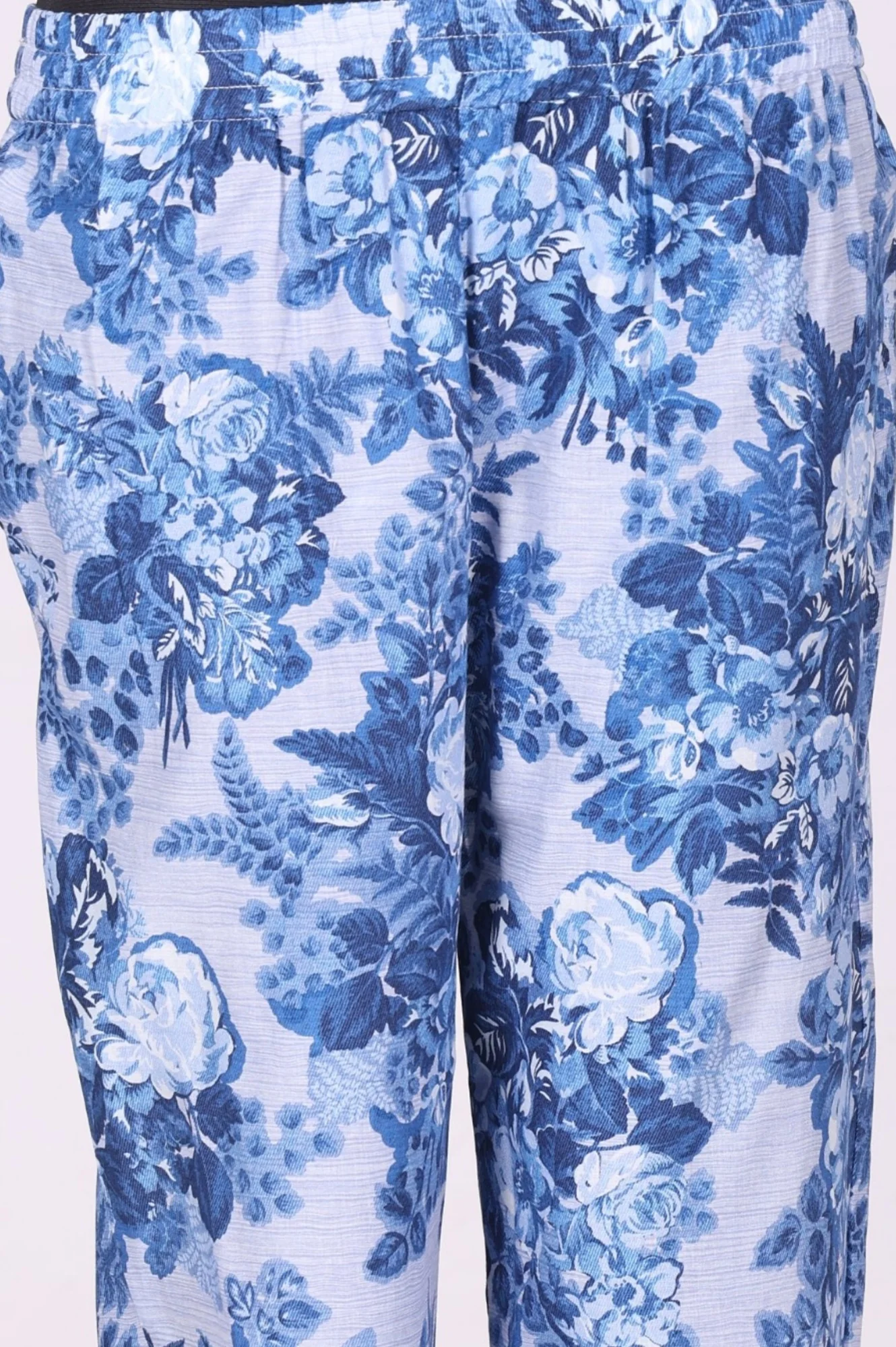 Blue Floral Printed Pure Cotton Straight Tunic with Pants Co-ord Set - Image 7