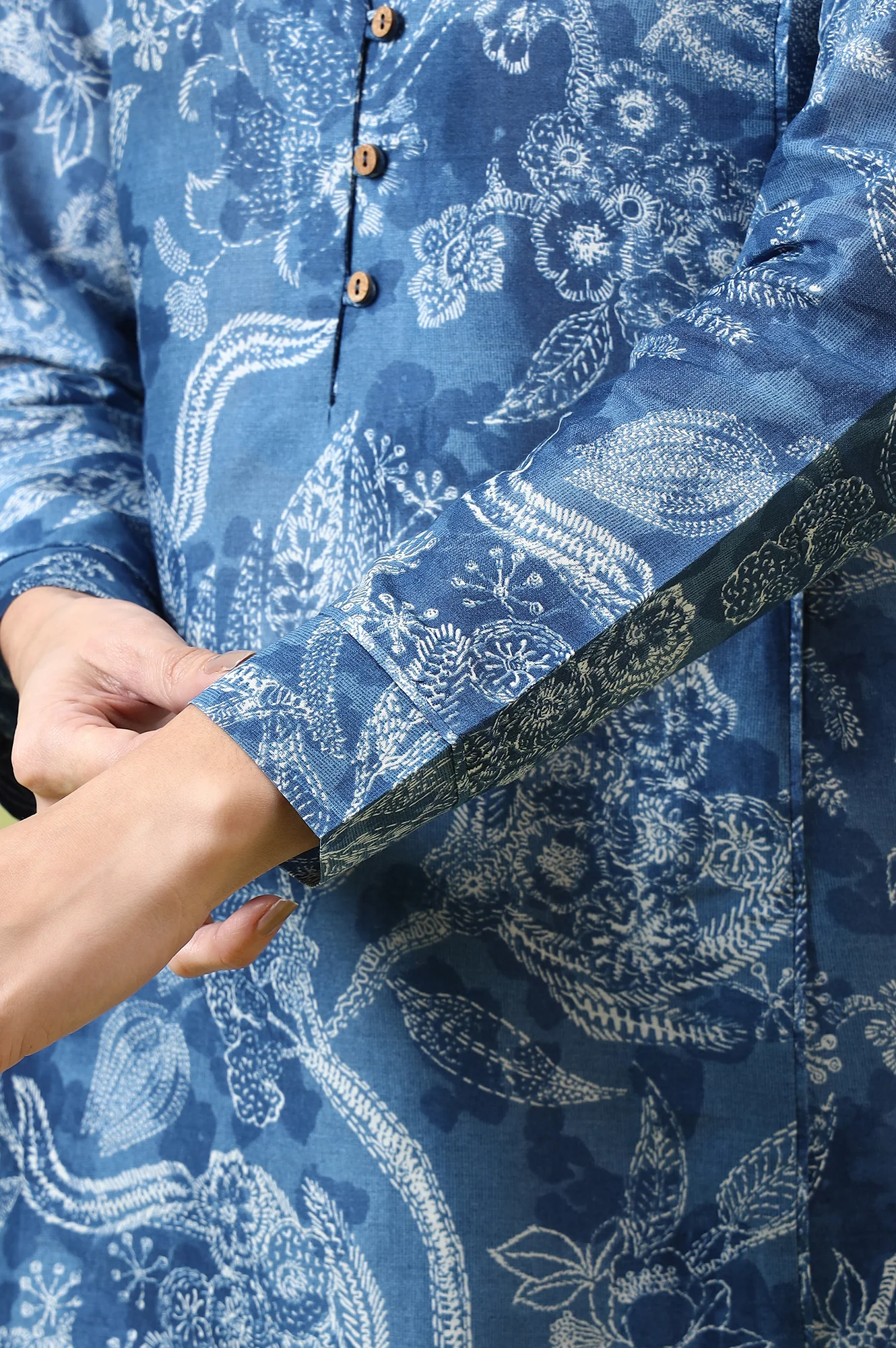 Blue Floral Printed Pure Cotton Tunic and Pants Co-ord Set - Image 3