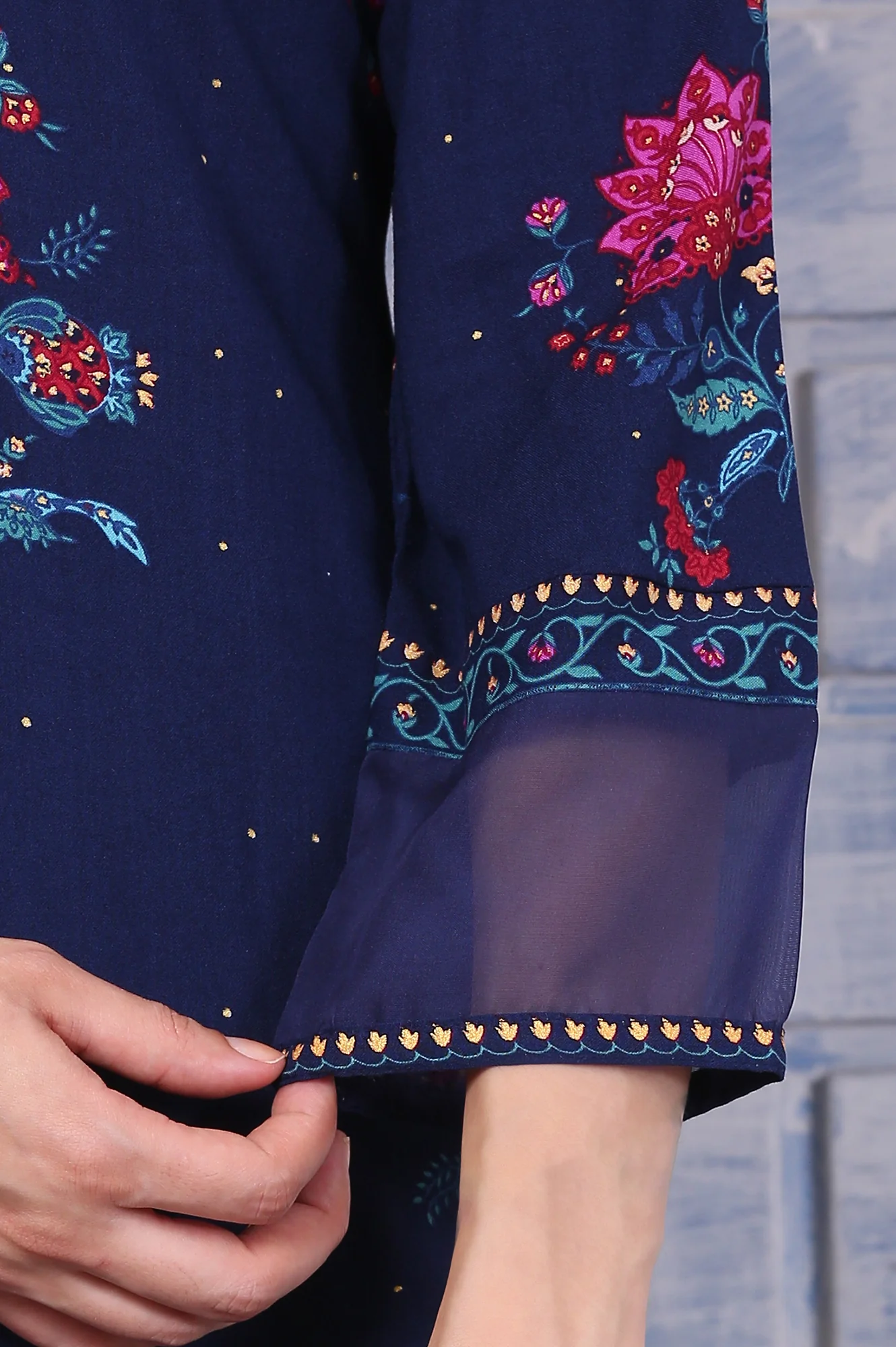 Blue Floral Printed Rayon Straight Kurta - Image 7