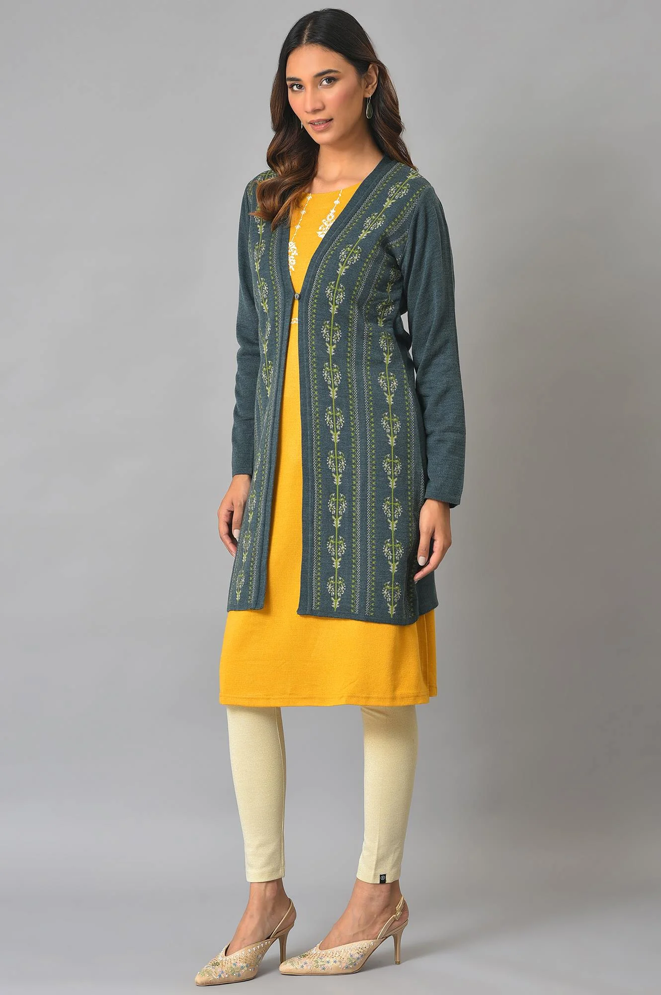 Blue Floral Printed Women Cardigan - Image 3