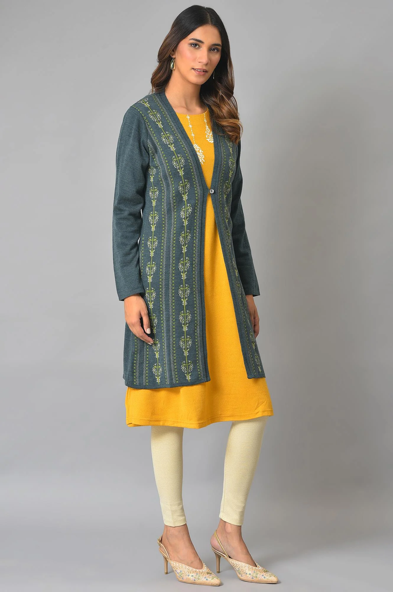 Blue Floral Printed Women Cardigan - Image 4