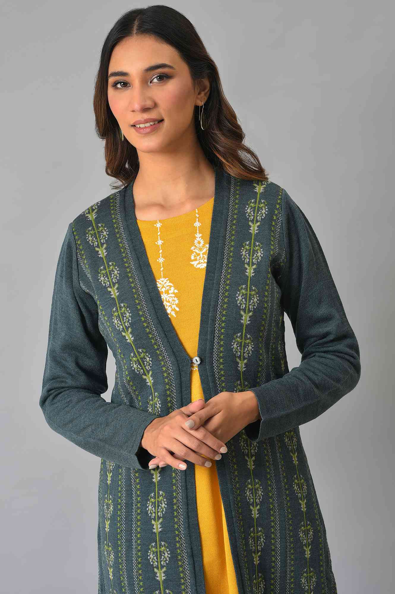 Blue Floral Printed Women Cardigan - Image 5