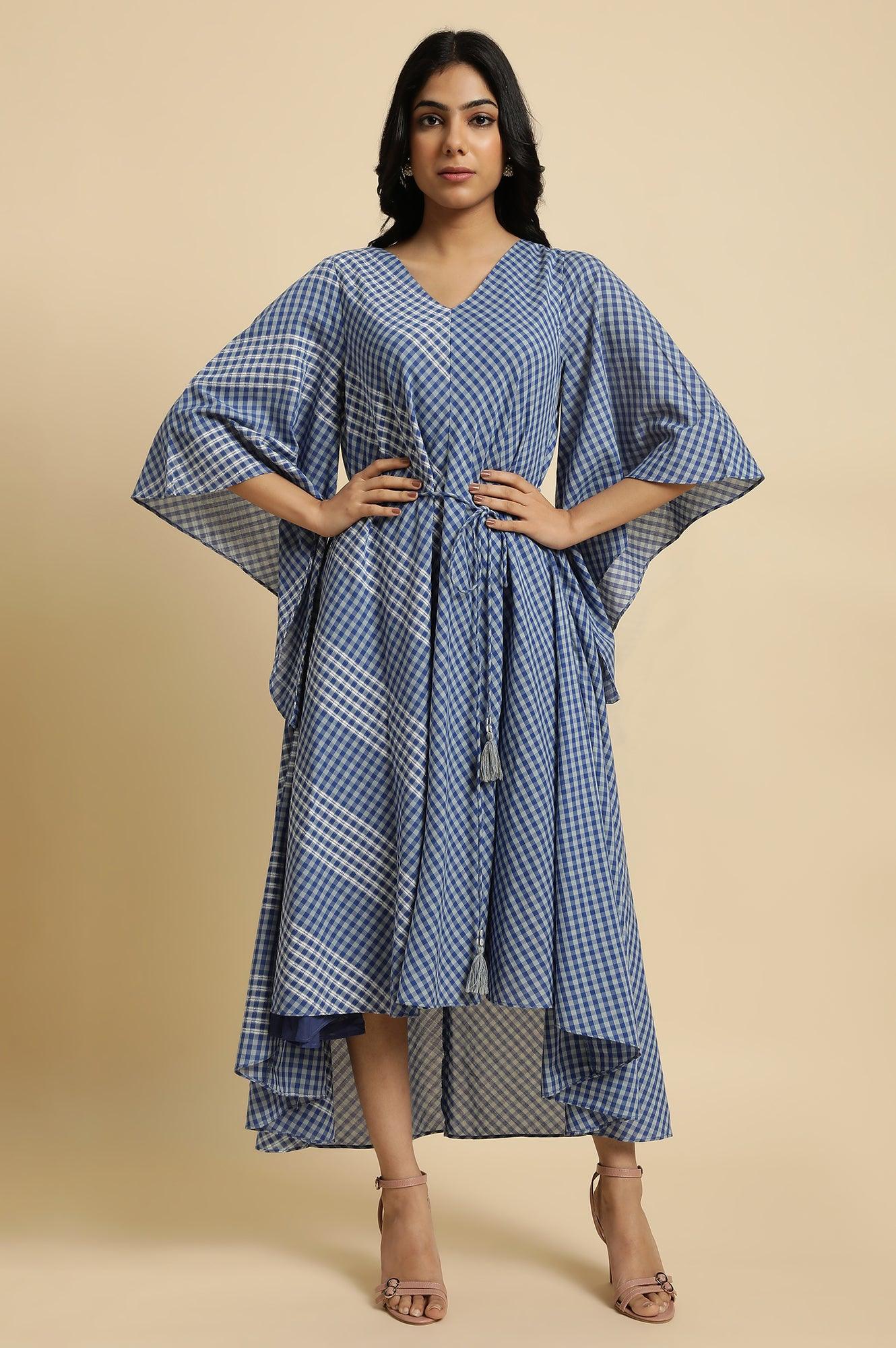Blue Fluid Checkered Dress - Image 2