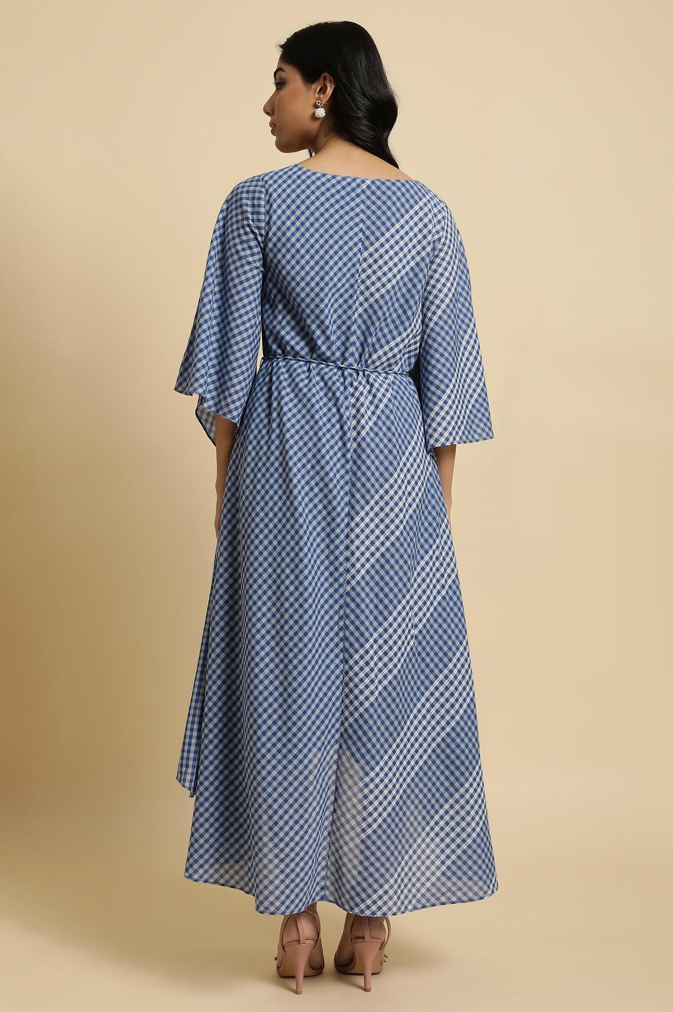 Blue Fluid Checkered Dress - Image 3