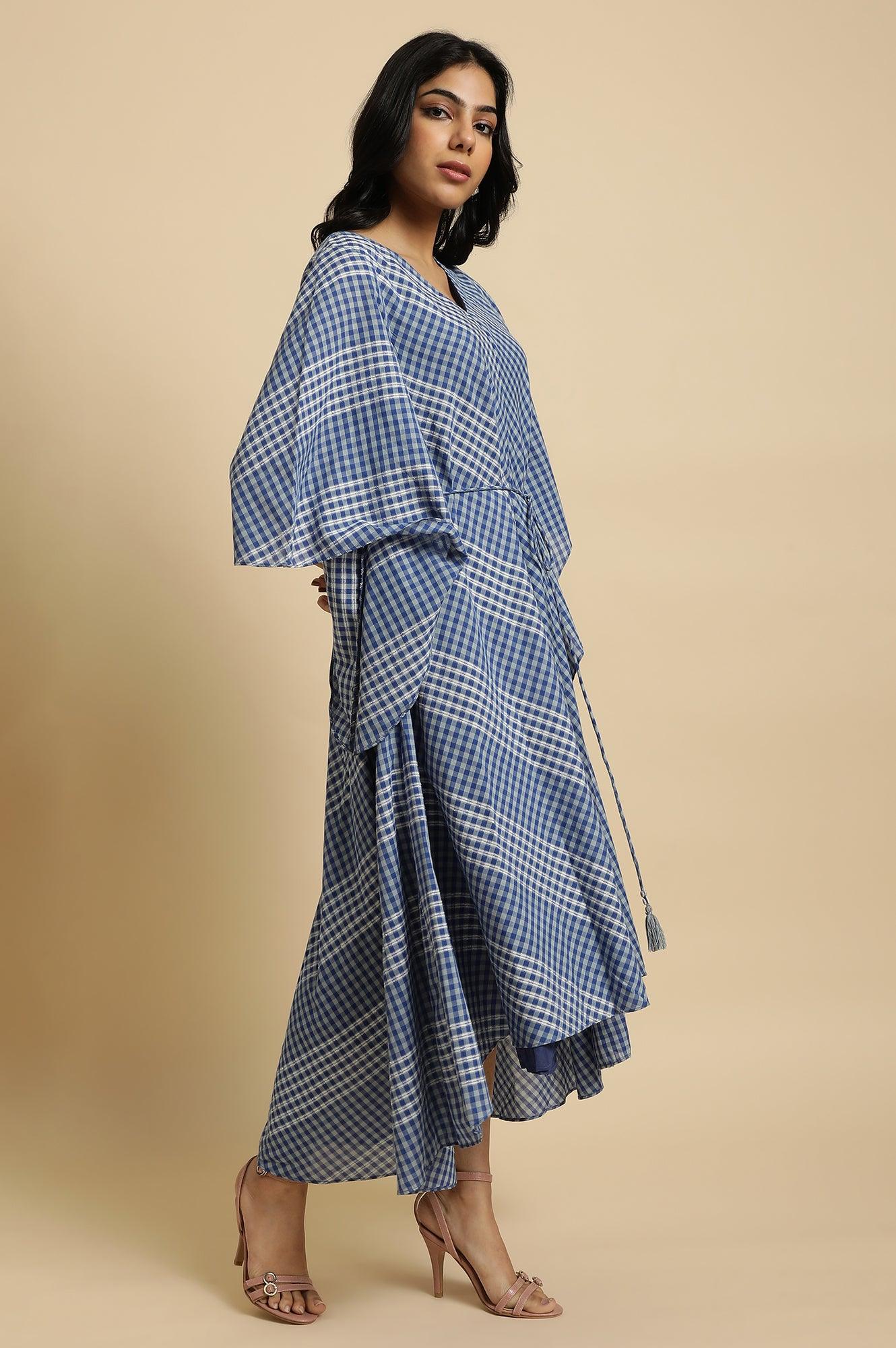 Blue Fluid Checkered Dress - Image 5
