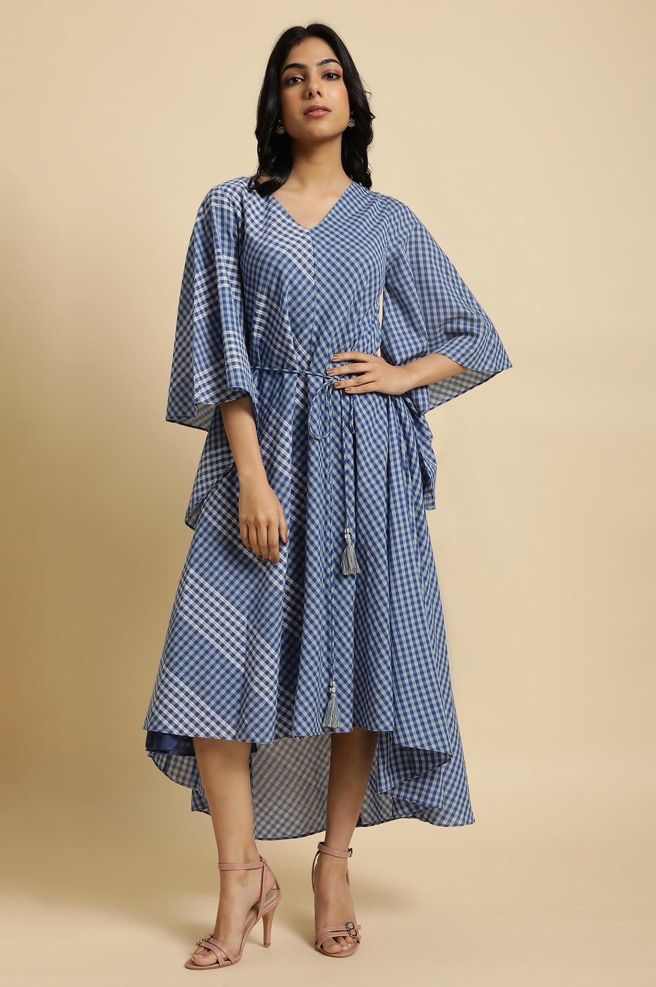 Blue Fluid Checkered Dress - Image 6