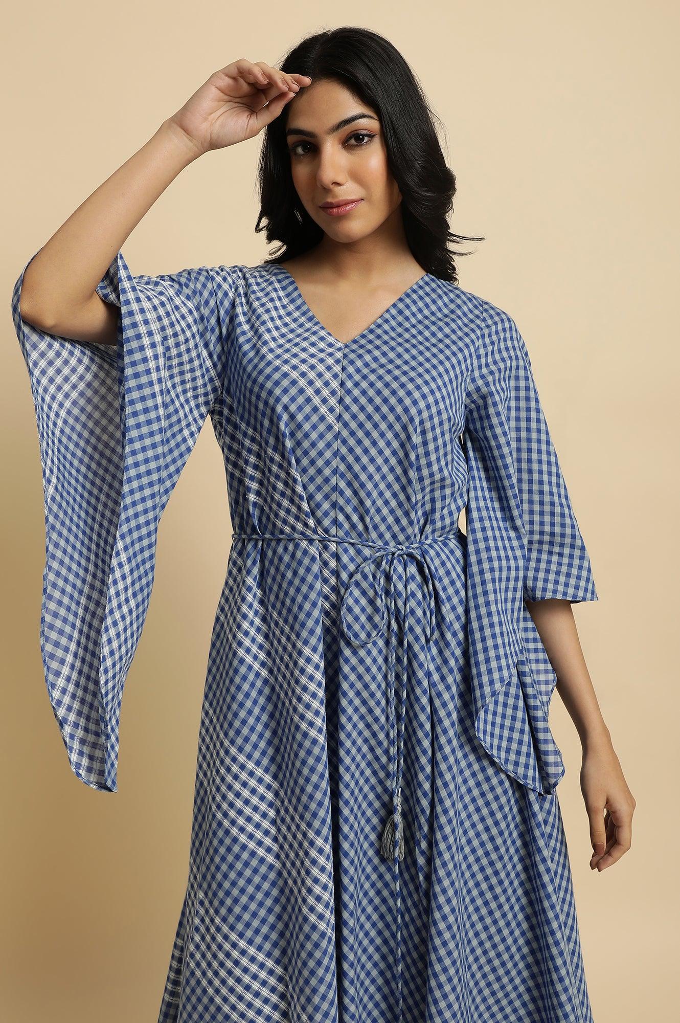 Blue Fluid Checkered Dress - Image 7