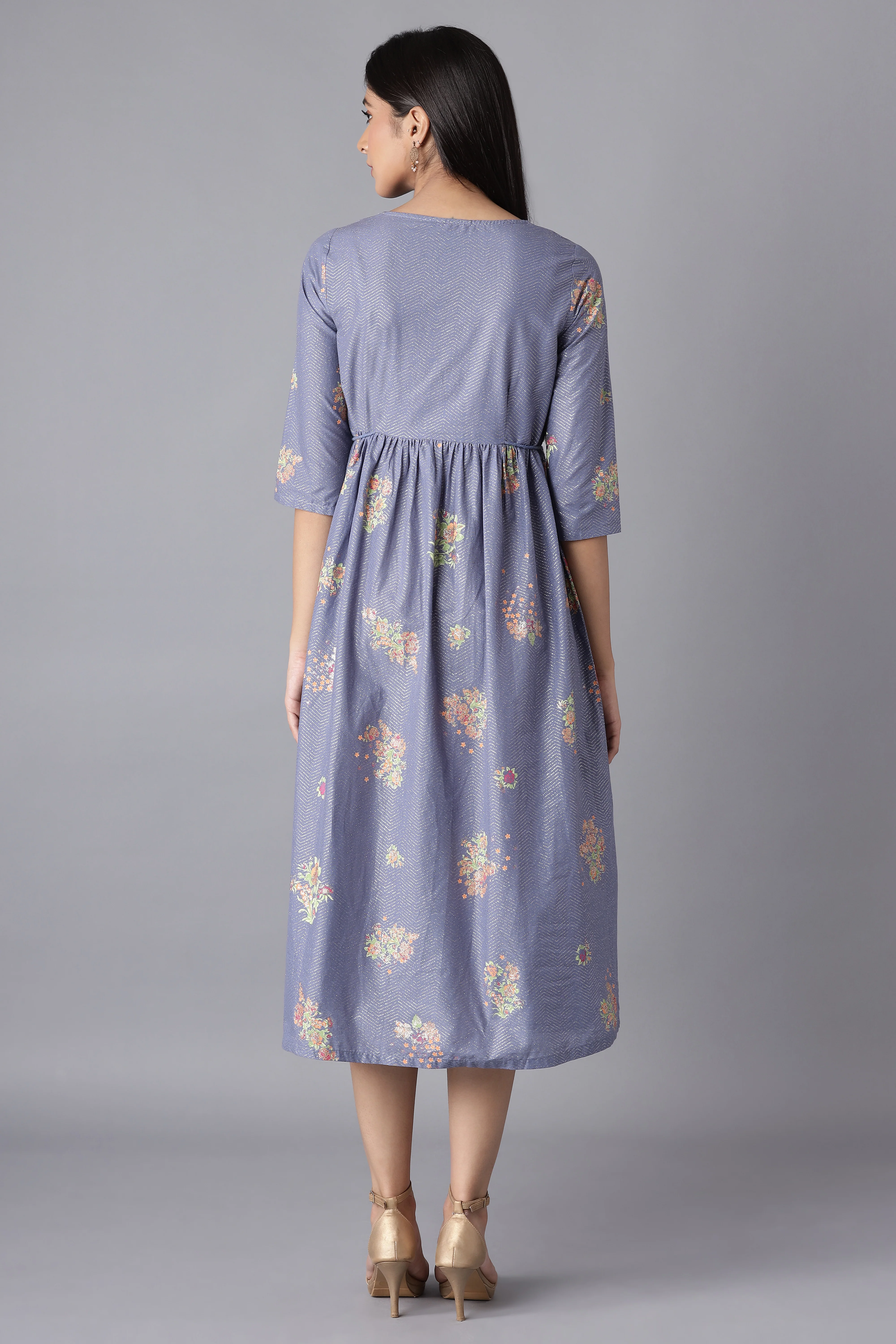 Blue Glitter Printed Midi Dress - Image 2