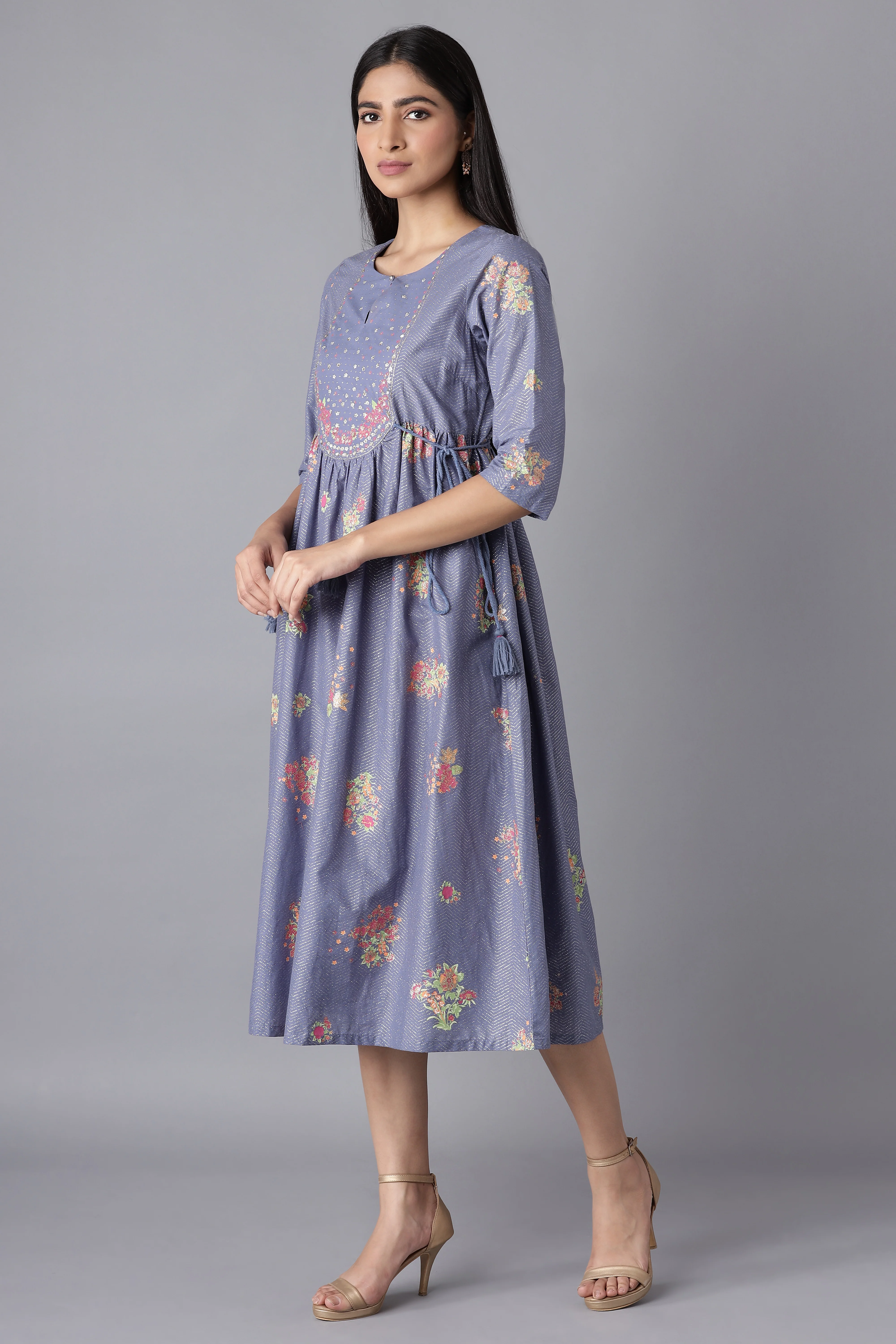 Blue Glitter Printed Midi Dress - Image 3