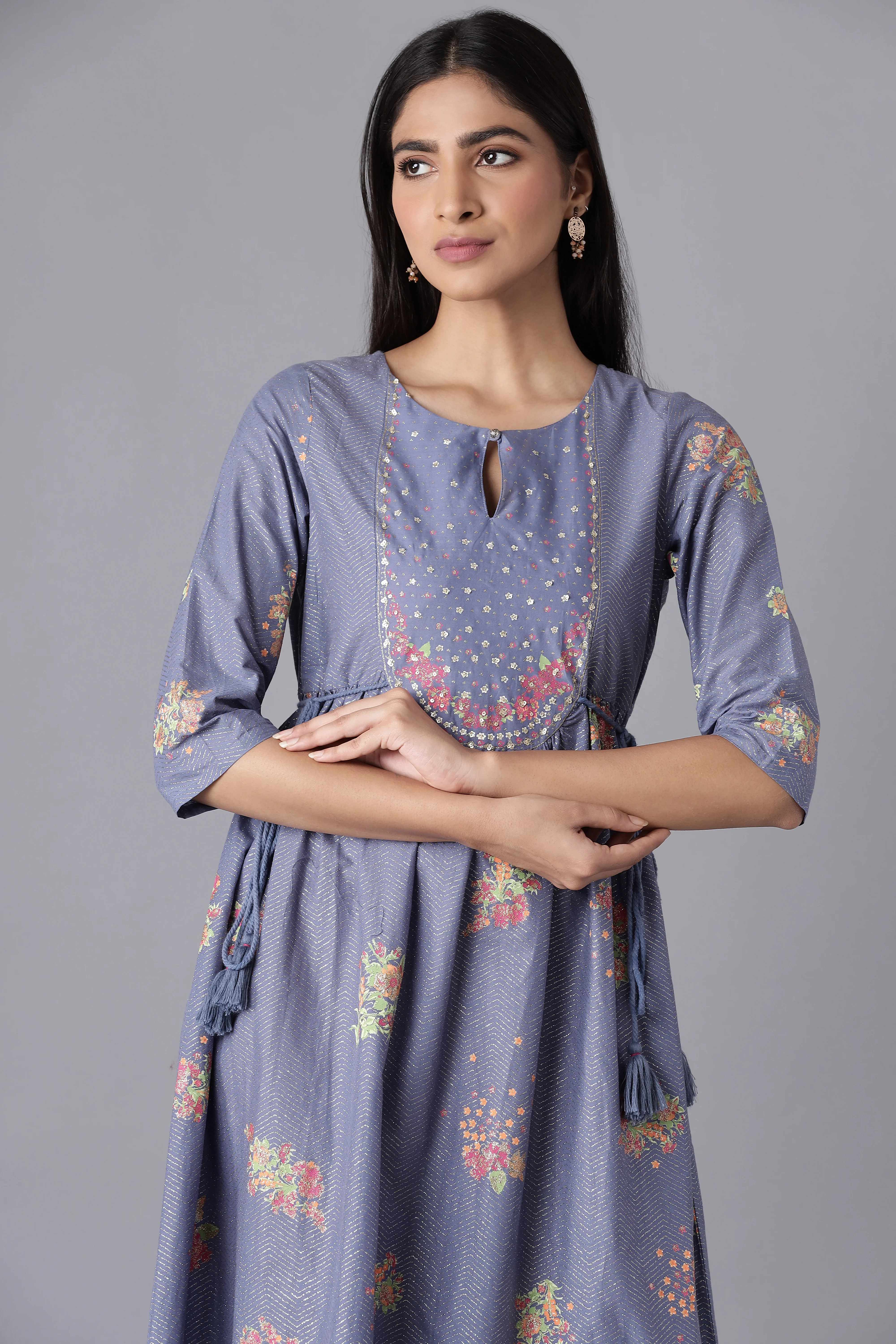 Blue Glitter Printed Midi Dress - Image 5