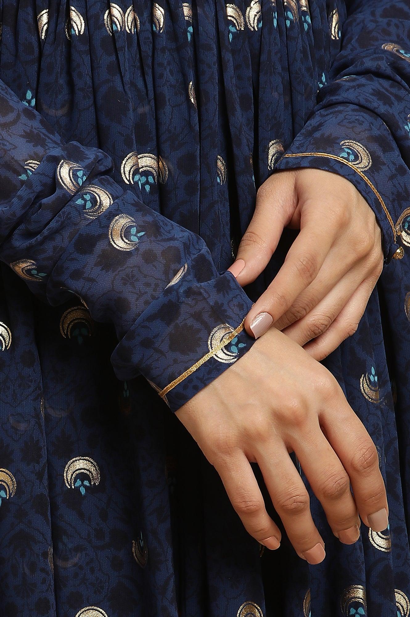 Blue Embroidered Kurta, Tights and Dupatta Festive Set - Image 8
