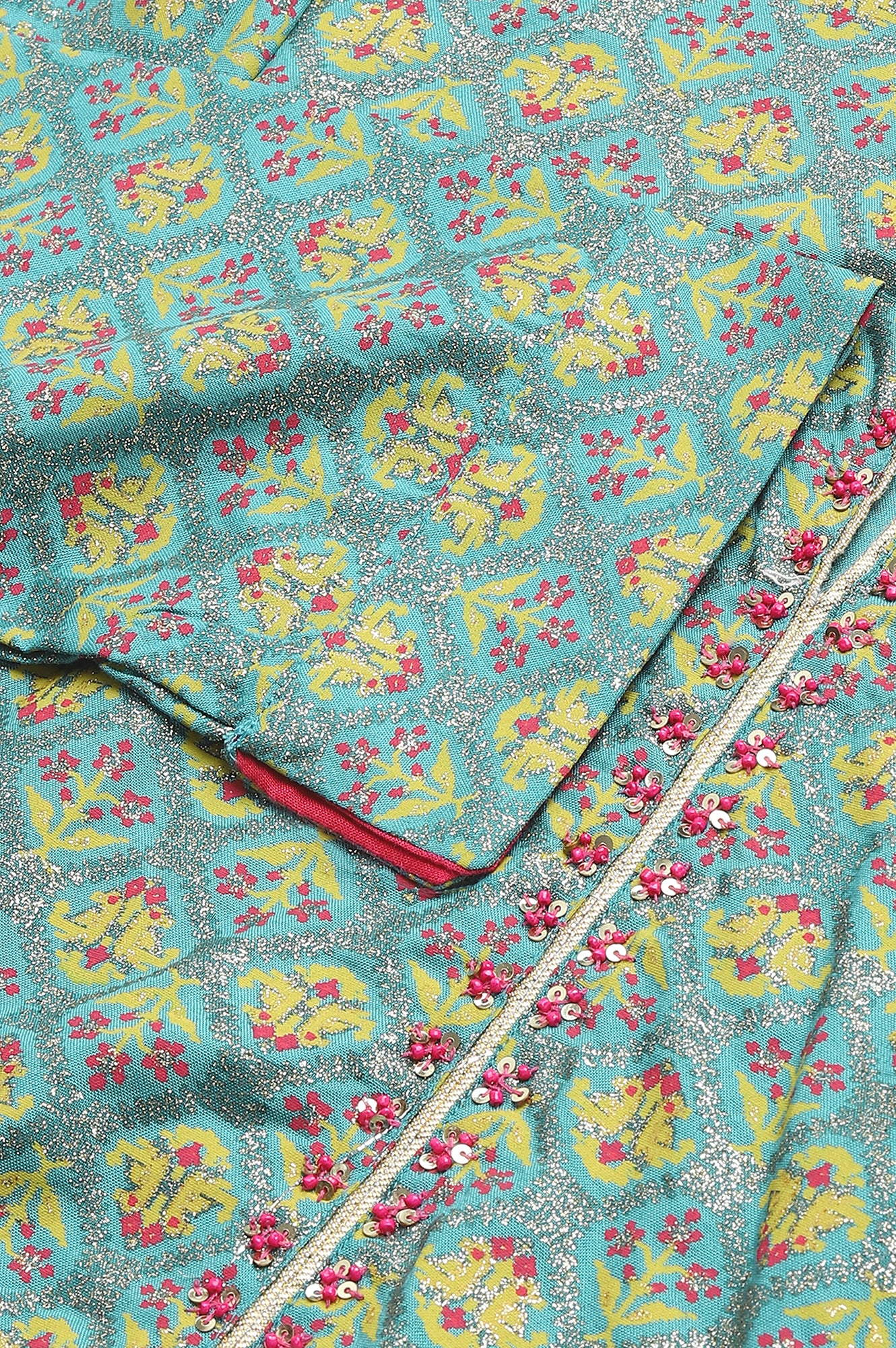 Blue Gathered kurta With Bead Work - Image 8