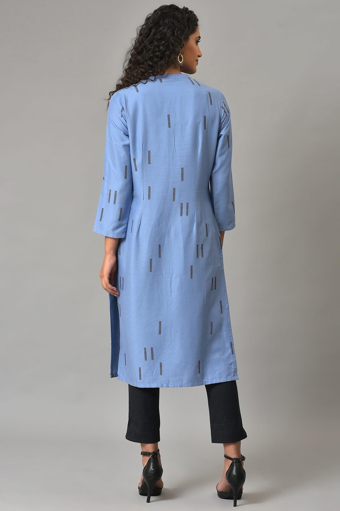 Blue Geometric Print Plus Size Shirt kurta - Image 2