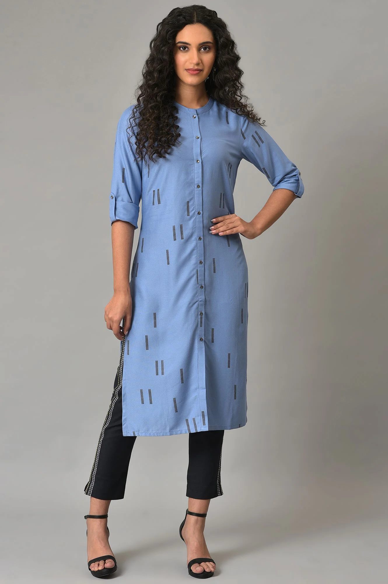 Blue Geometric Print Shirt kurta - Image 6