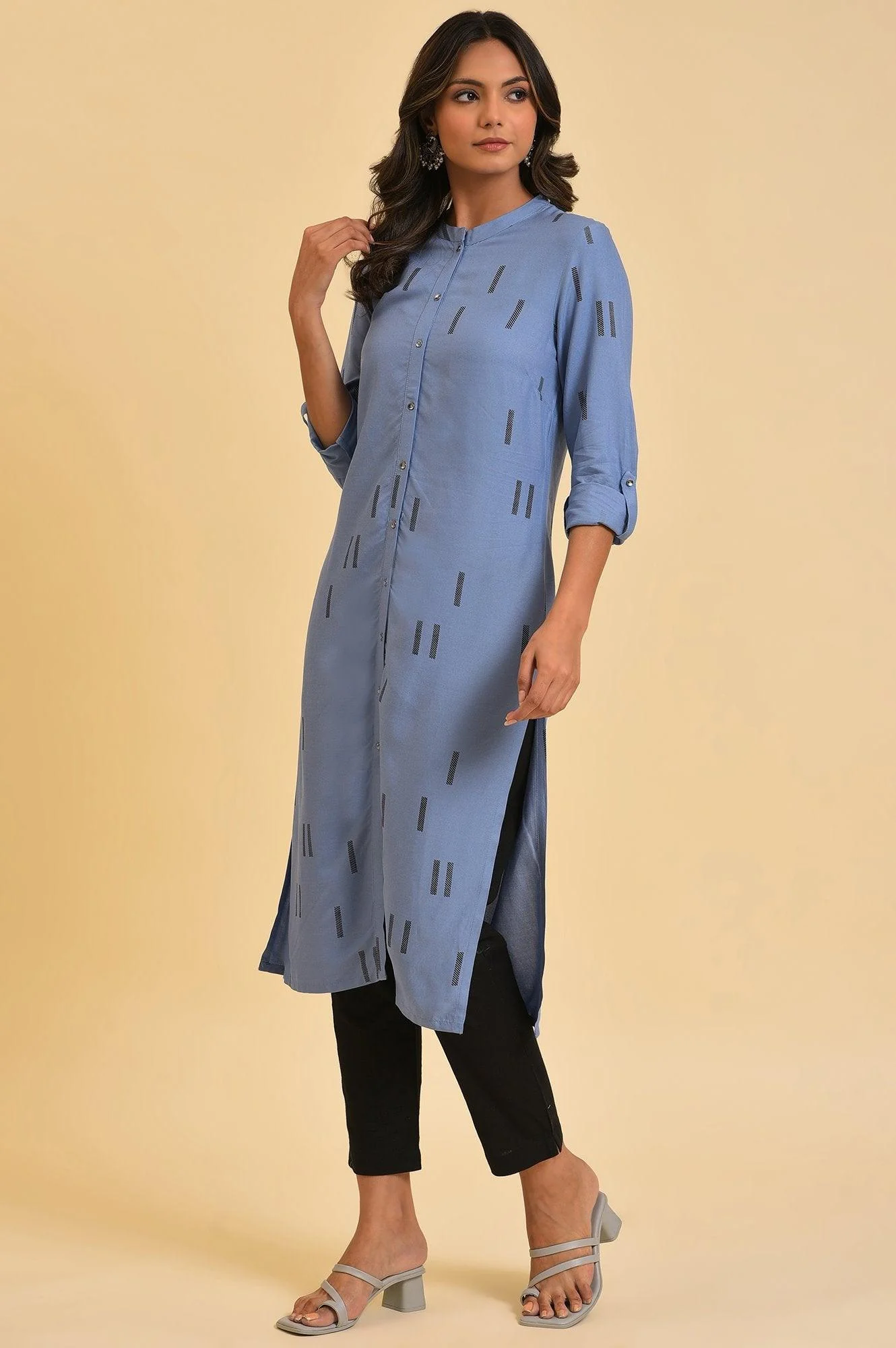 Blue Geometric Print Shirt kurta & Pants Set - Image 4
