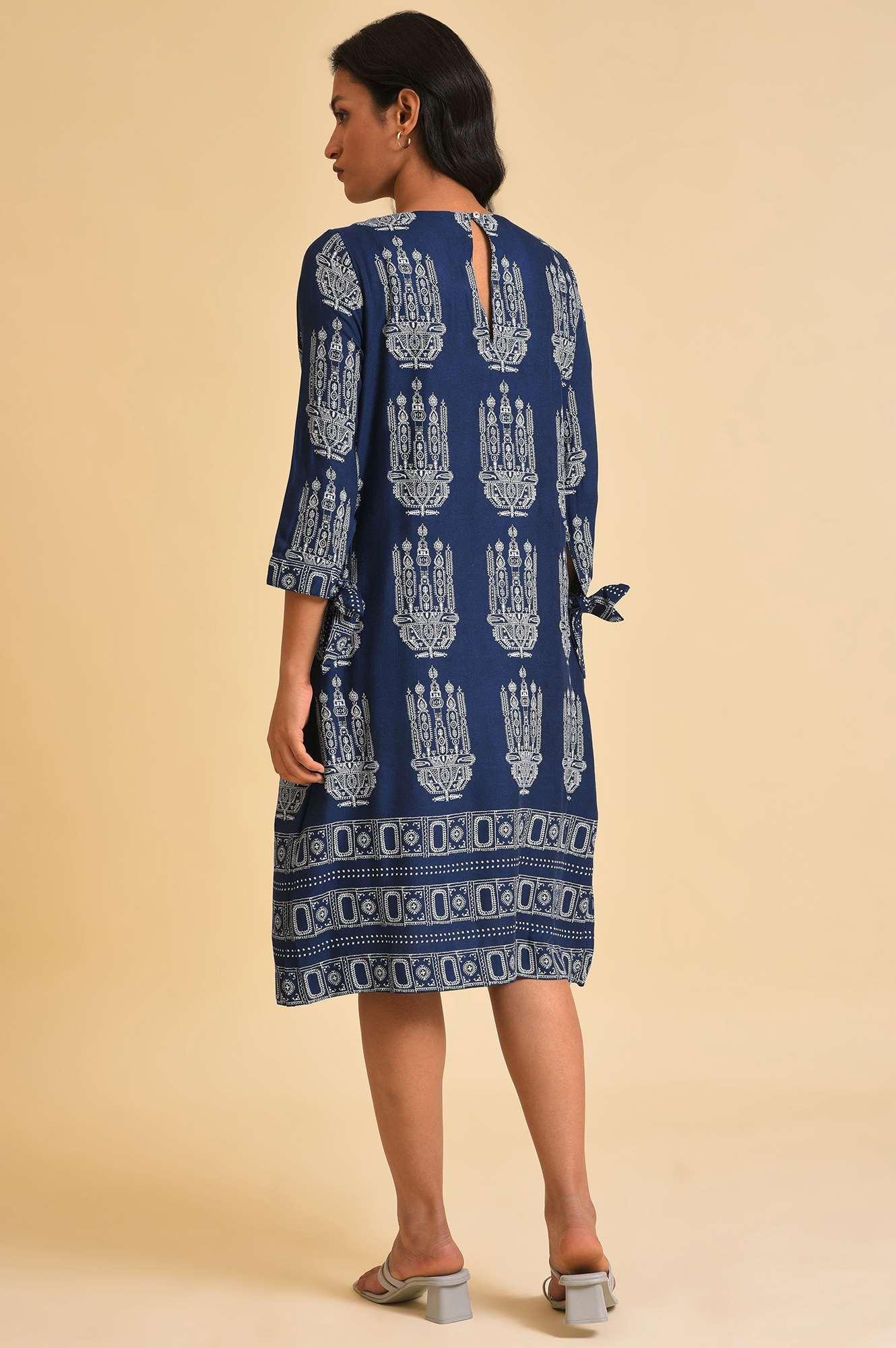 Blue Geometric Print Straight Dress - Image 2