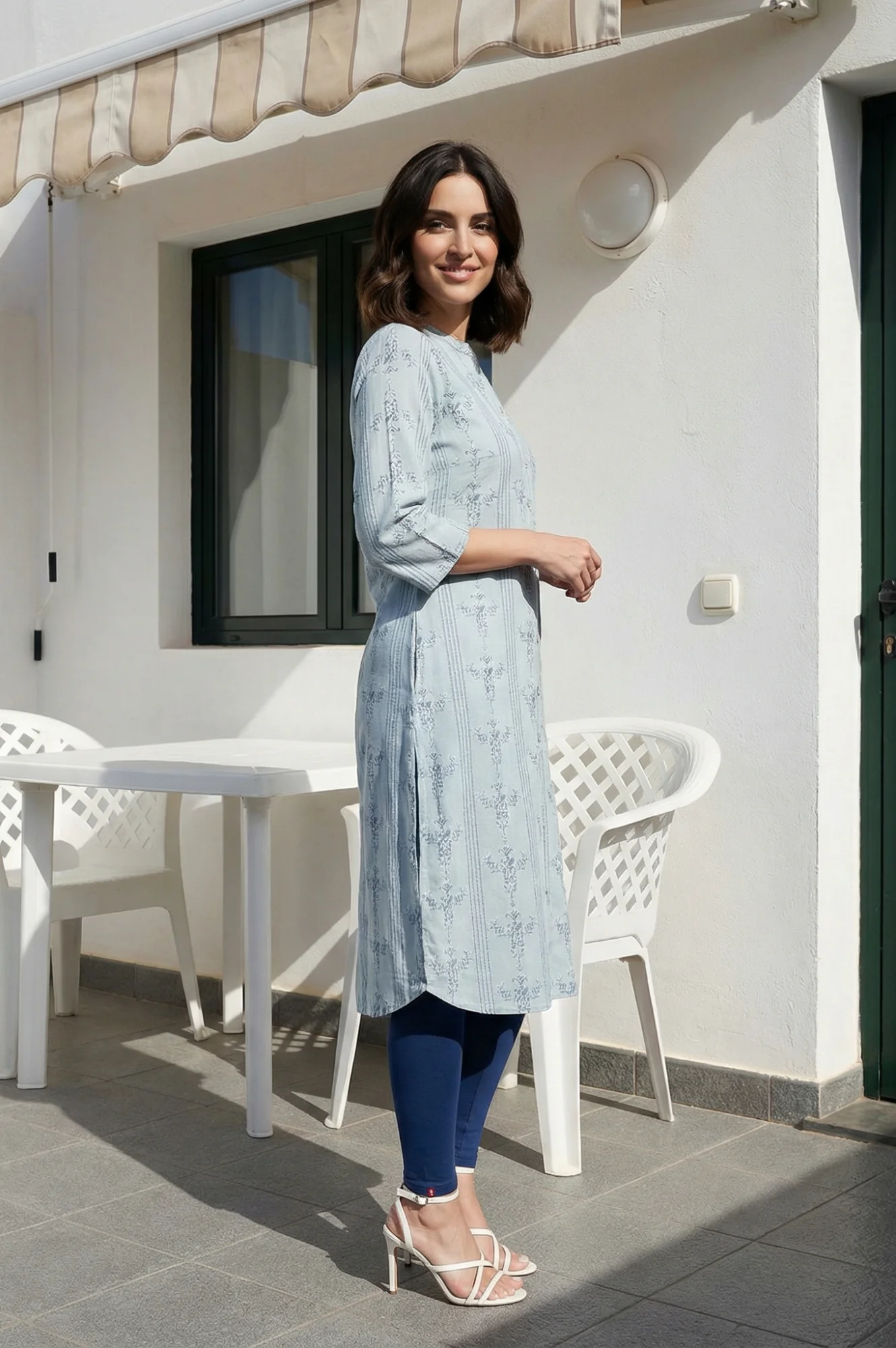 Blue Geometric Printed Shirt Kurta - Image 2