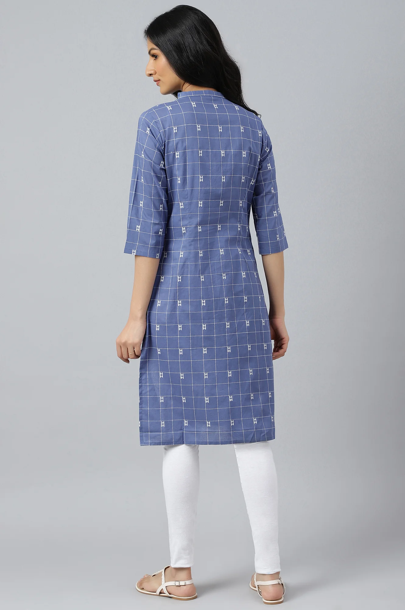 Blue Geometric Straight Cotton Kurta - Image 5