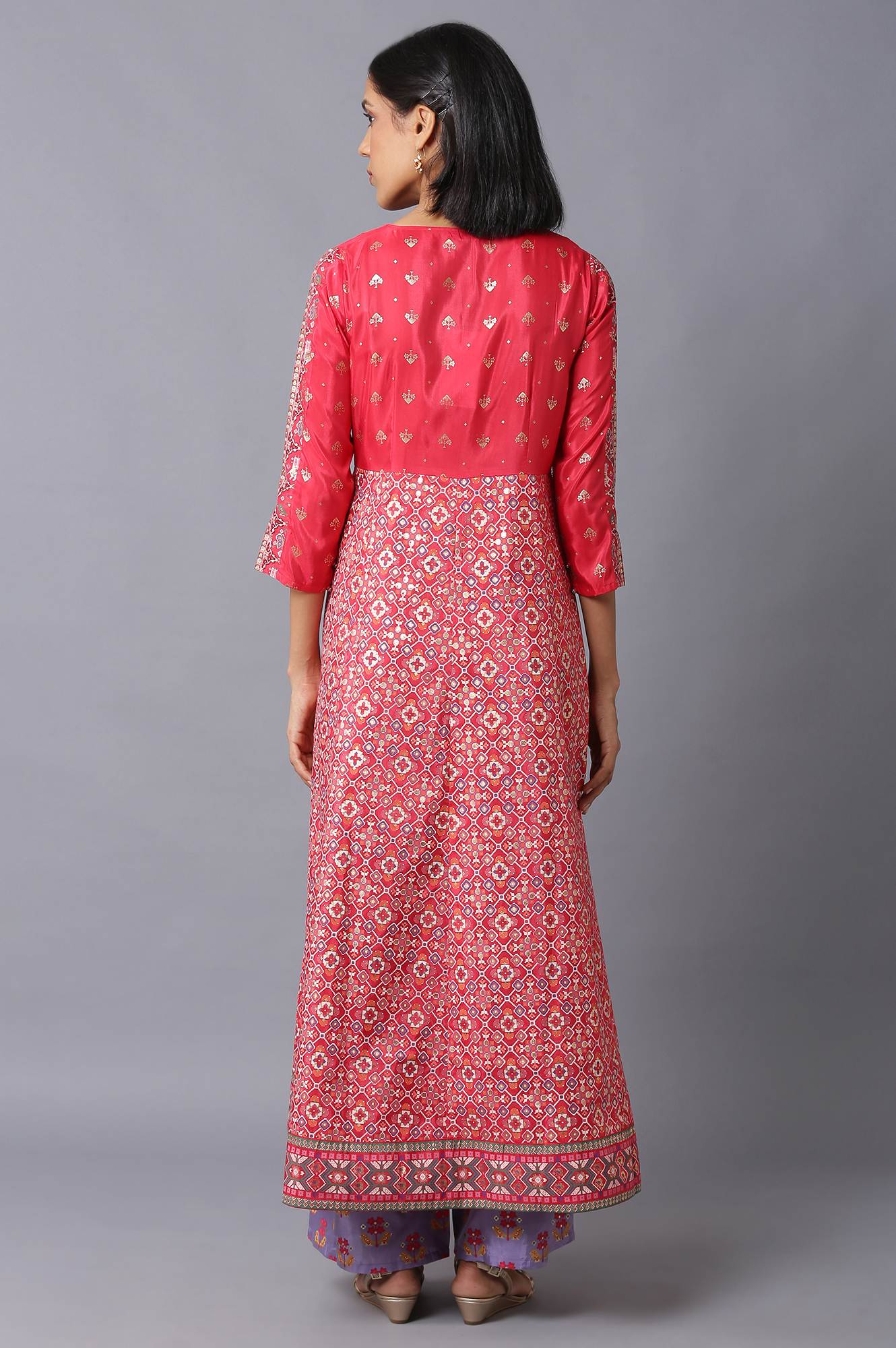 Blue Glitter Printed A-Line kurta With Slim Pants - Image 2