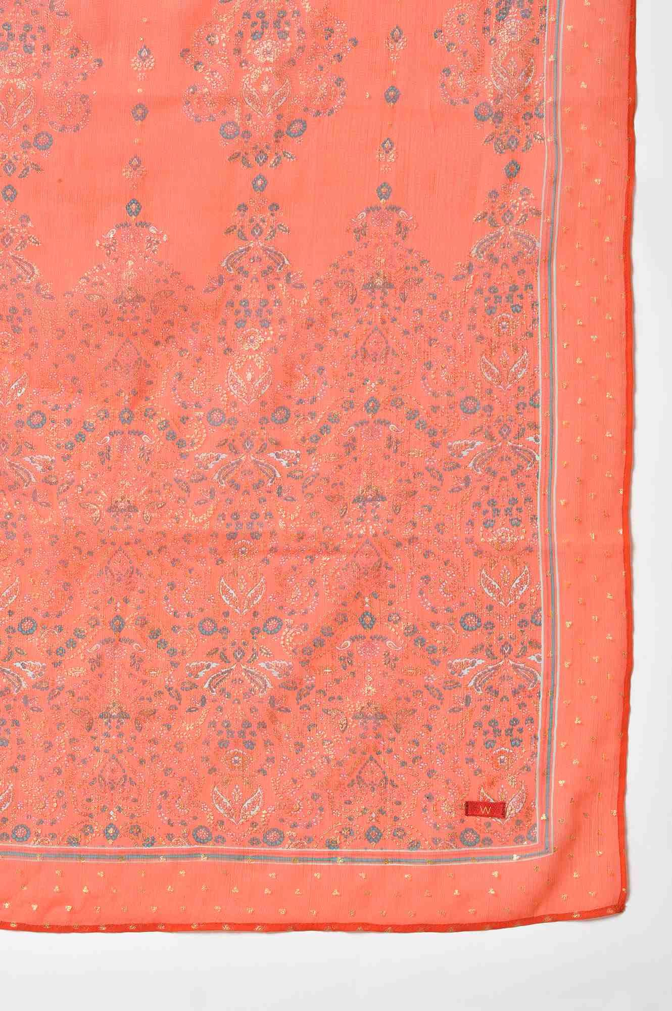 Blue Glitter Printed kurta And Culottes With Red Dupatta - Image 9