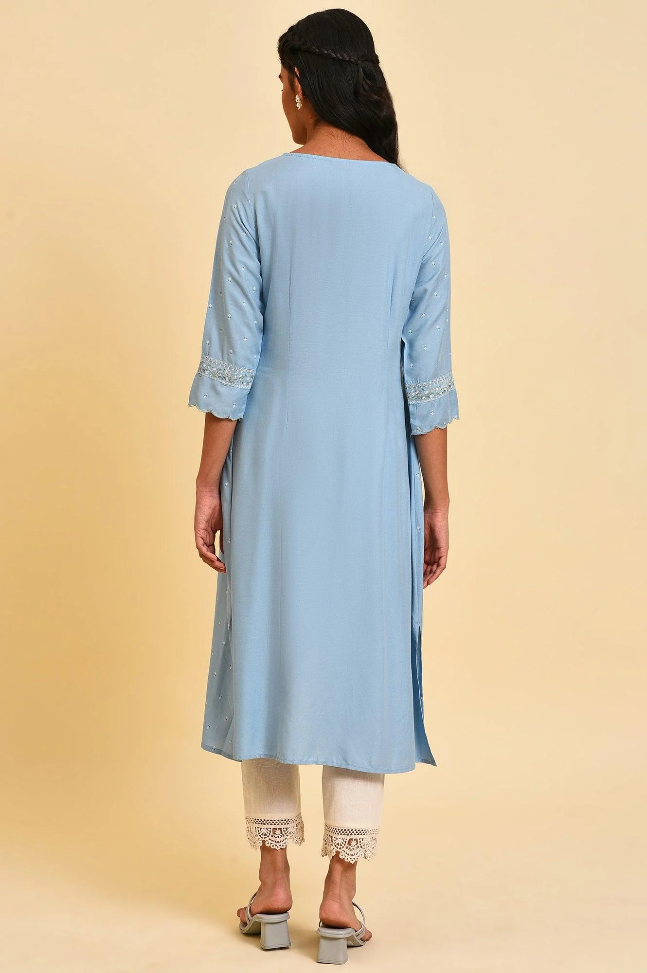 Blue Glitter Printed Plus Size A-Line kurta - Image 2