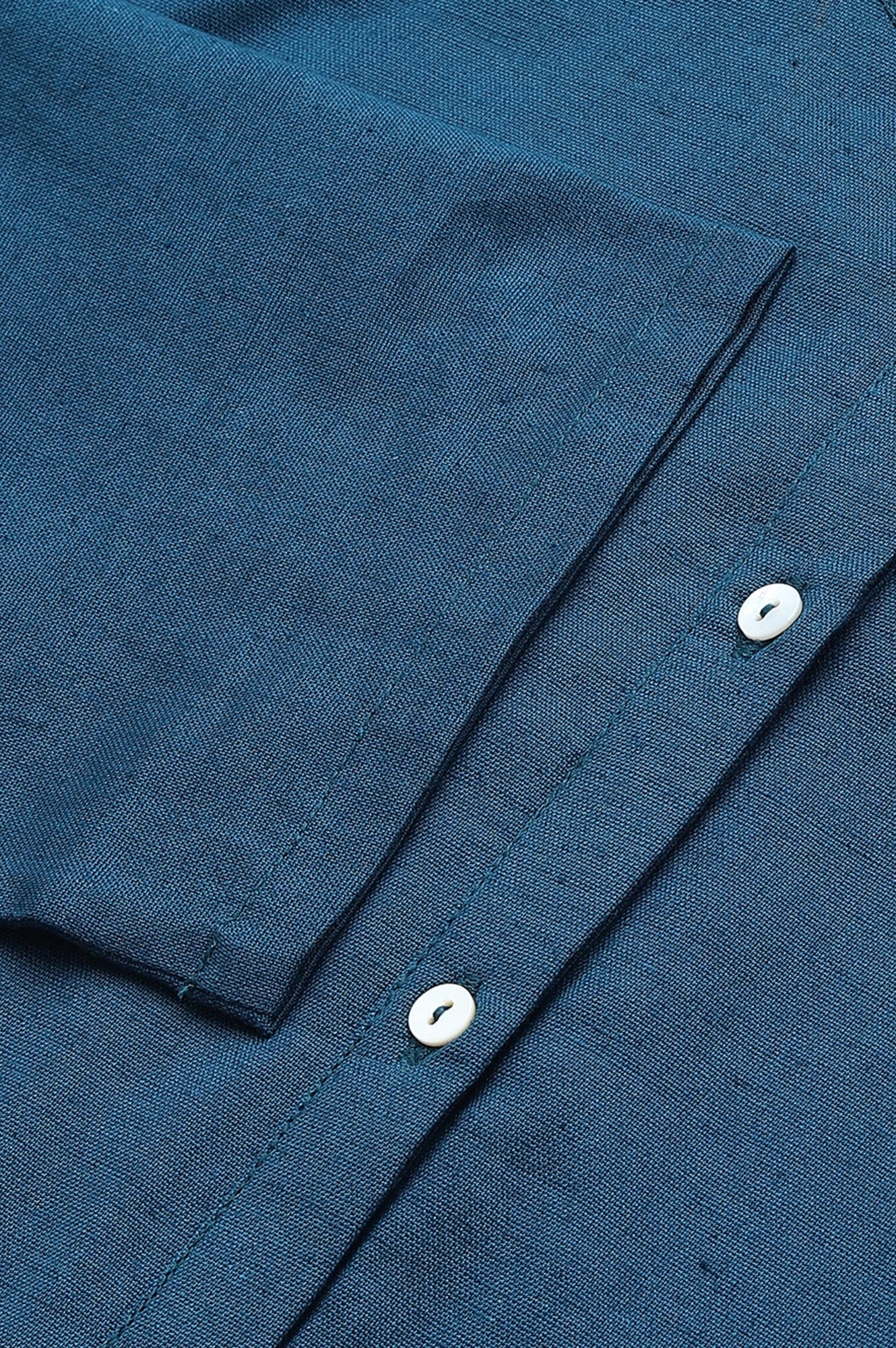 Blue Solid Cotton Shirt Kurta in Mandarin Collar - Image 7