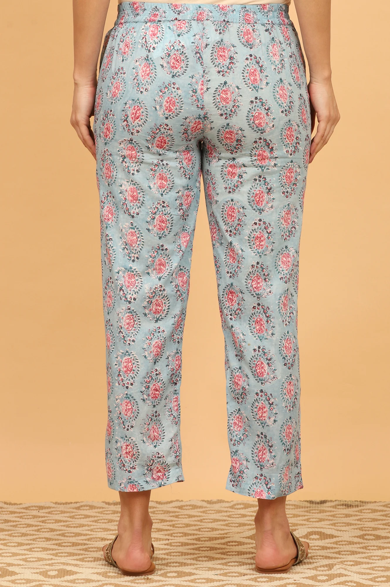 Blue Handblock Printed Straight Pants - Image 4