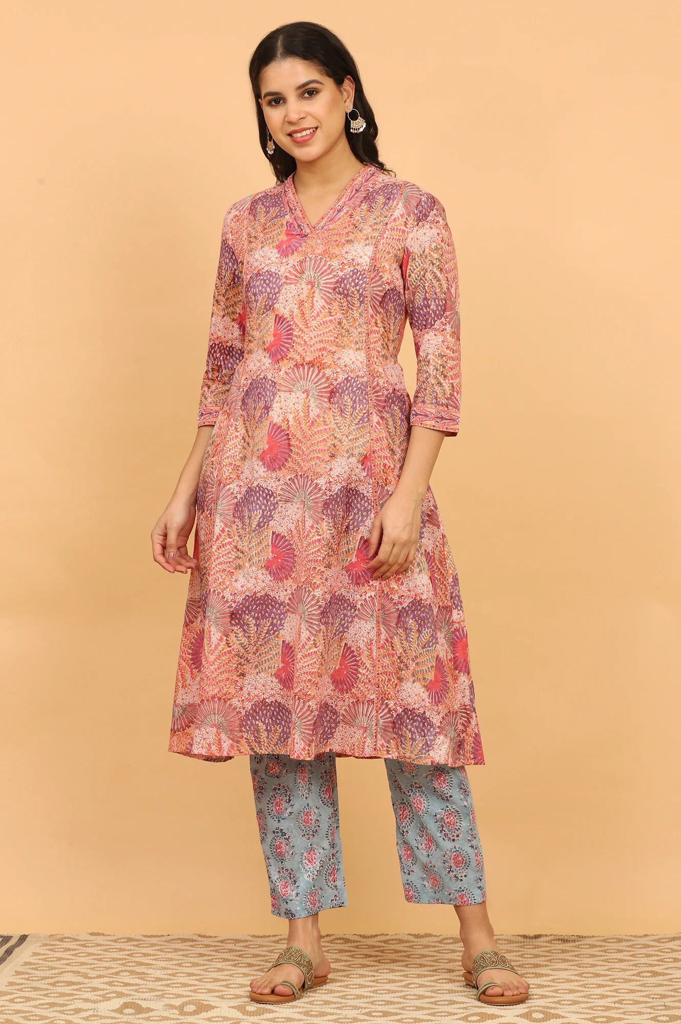Blue Handblock Printed Straight Pants - Image 6