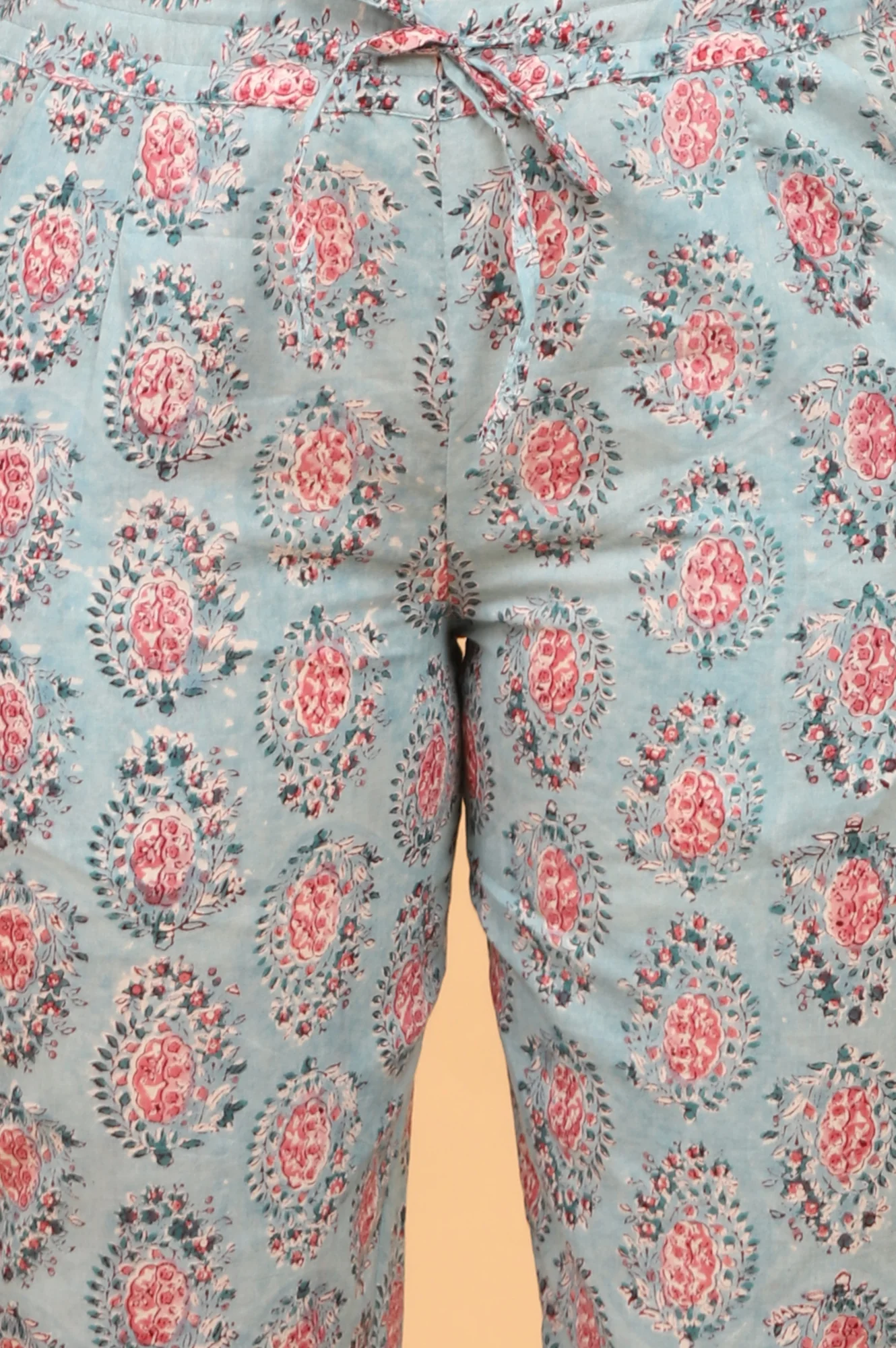 Blue Handblock Printed Straight Pants - Image 7