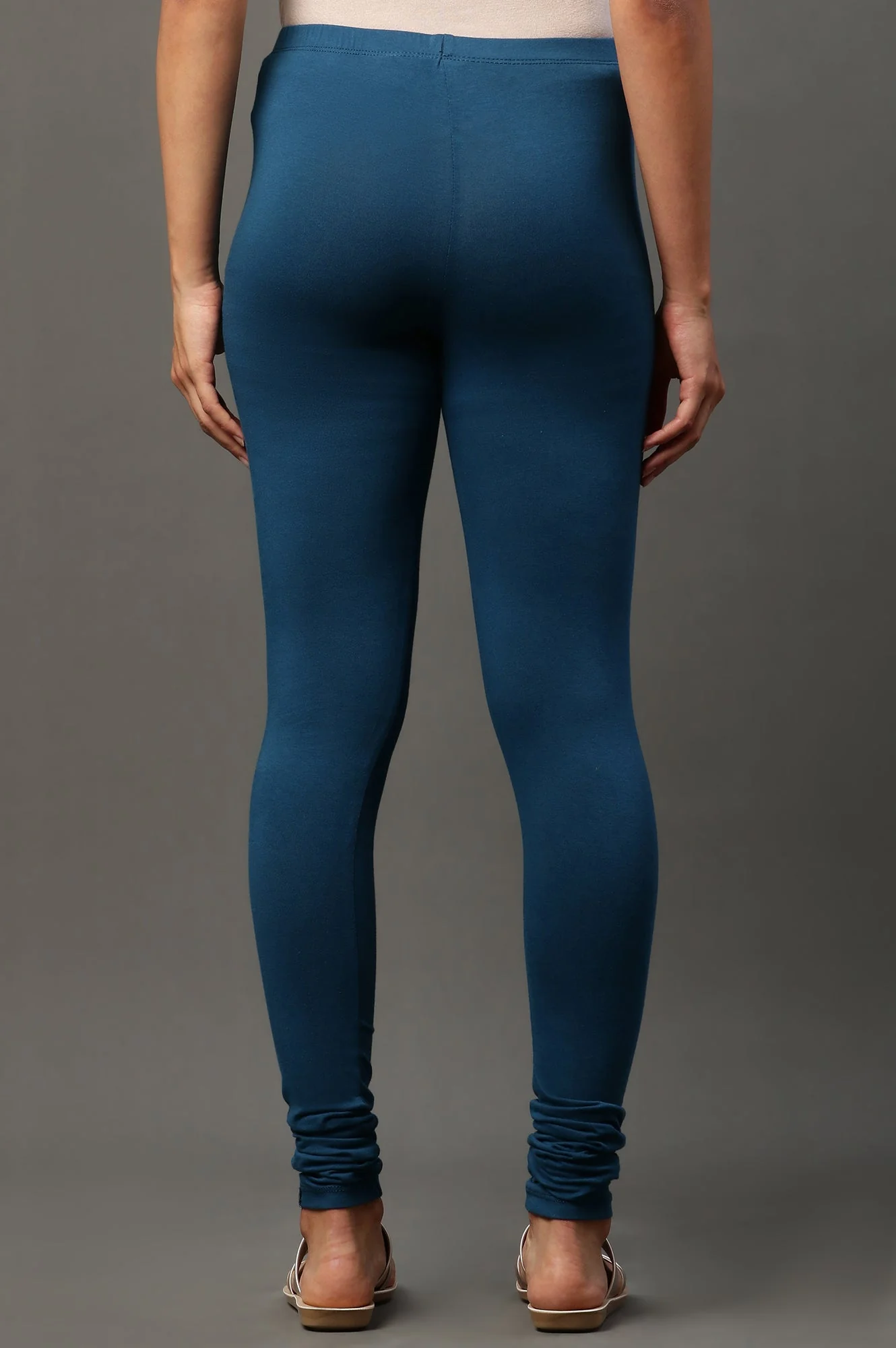 Elleven Women's Blue Solid Skinny Fit Cotton Tights With Elasticated Waistband - Image 3