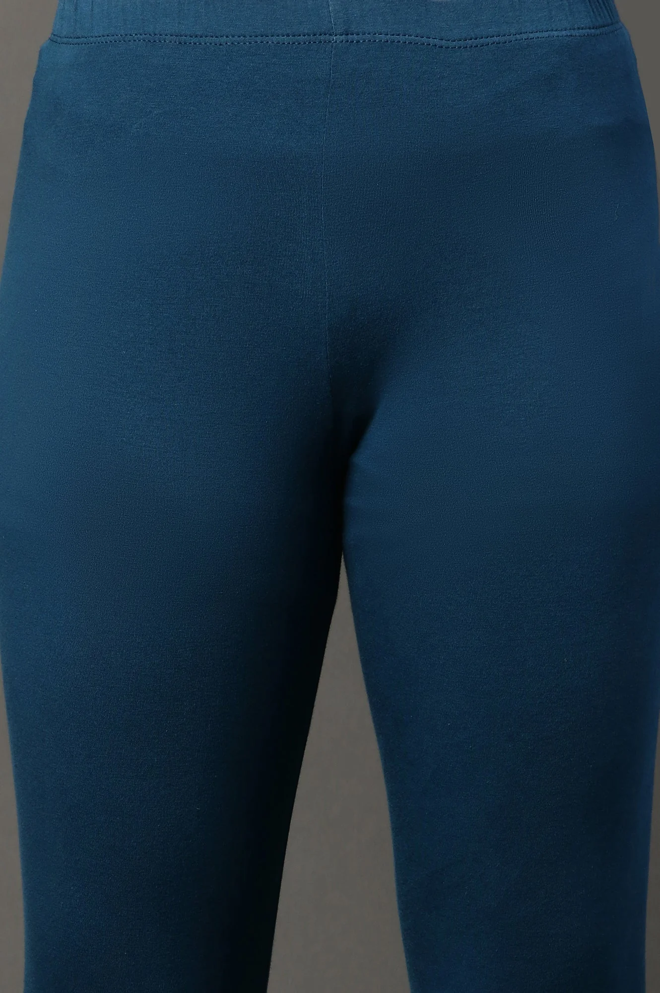 Elleven Women's Blue Solid Skinny Fit Cotton Tights With Elasticated Waistband - Image 6