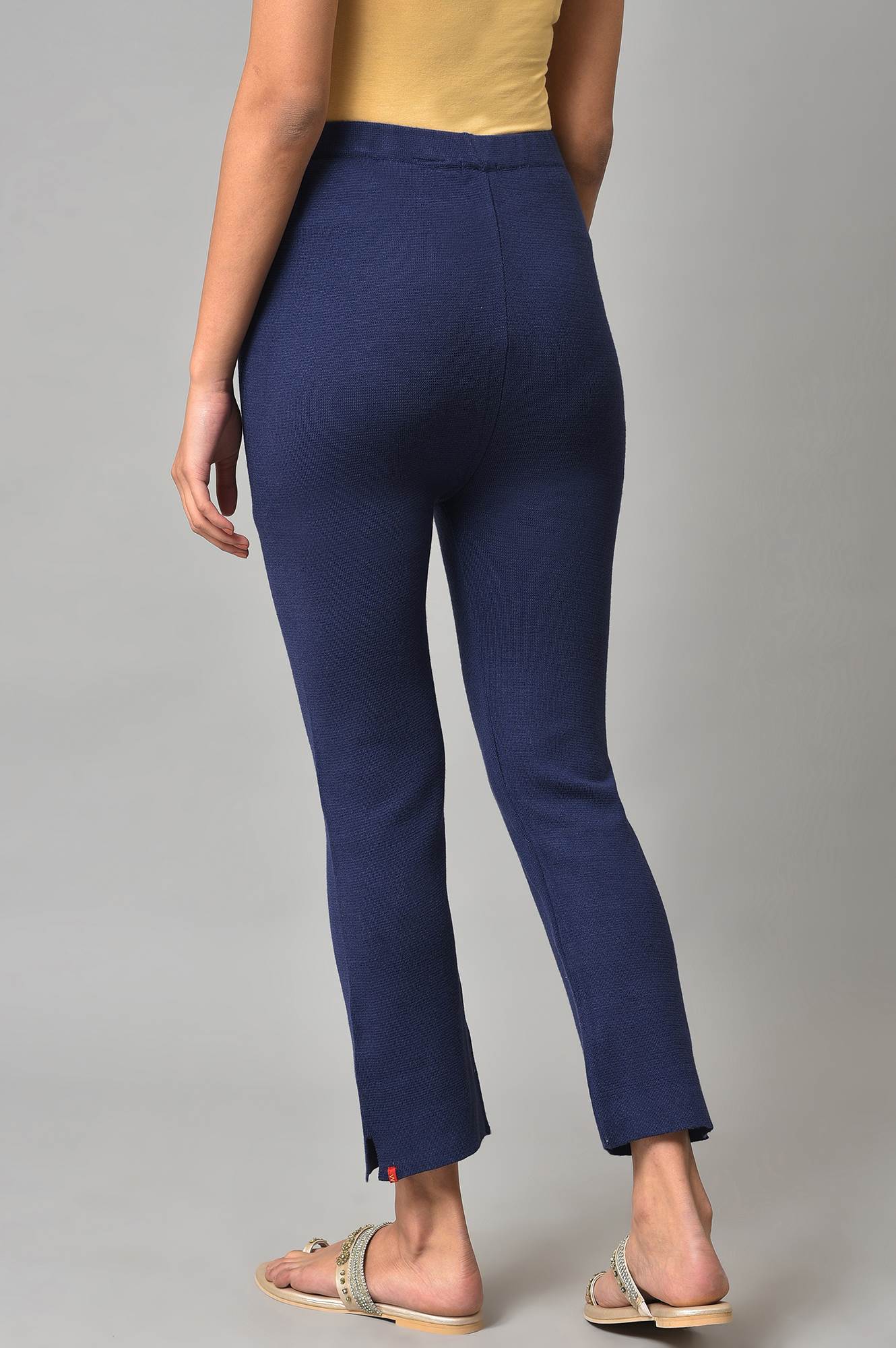 Blue Knitted Women Straight Pants - Image 2