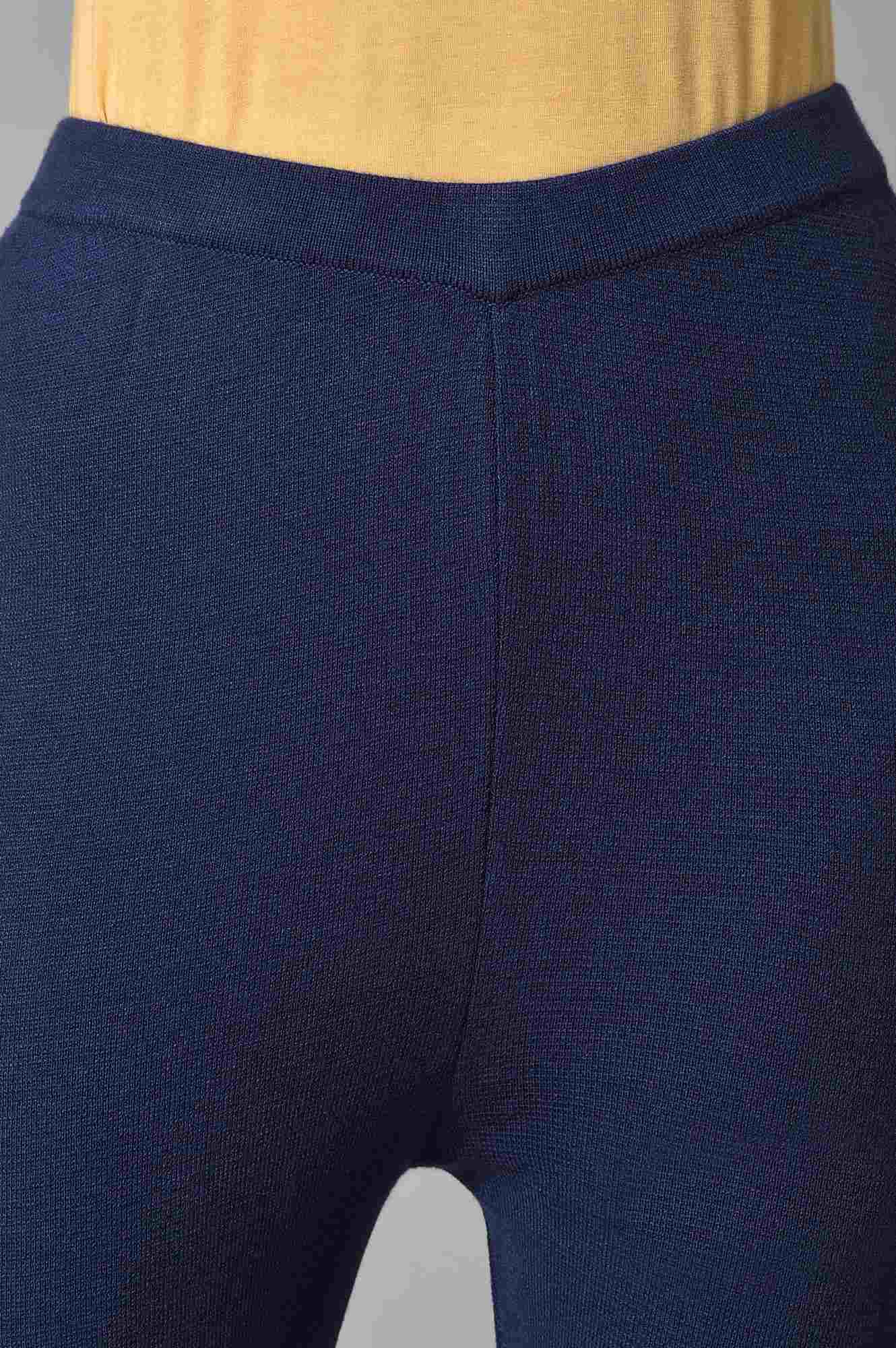 Blue Knitted Women Straight Pants - Image 6