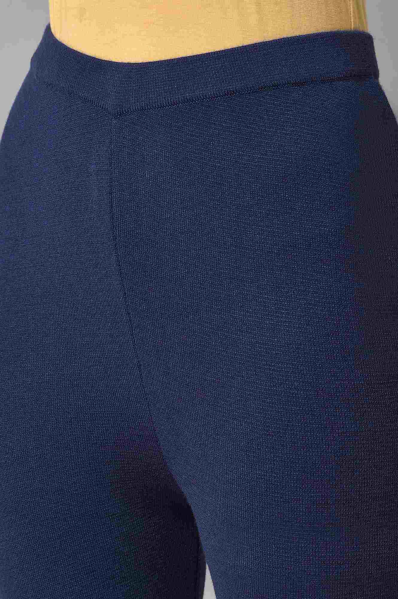 Blue Knitted Women Straight Pants - Image 7