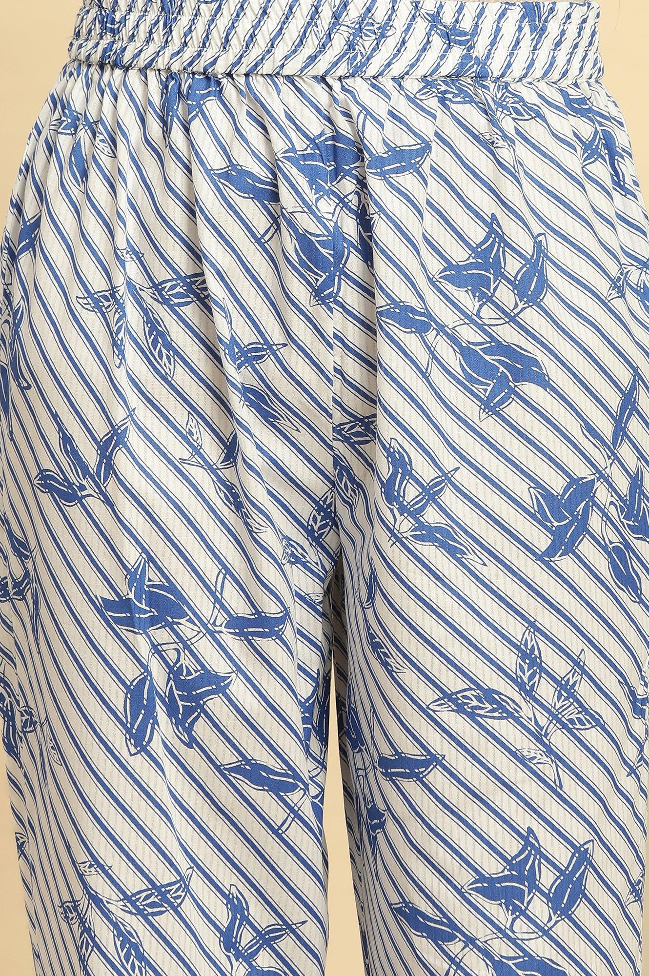 Blue Leaf Printed Straight Kurta And Pants Set - Image 8