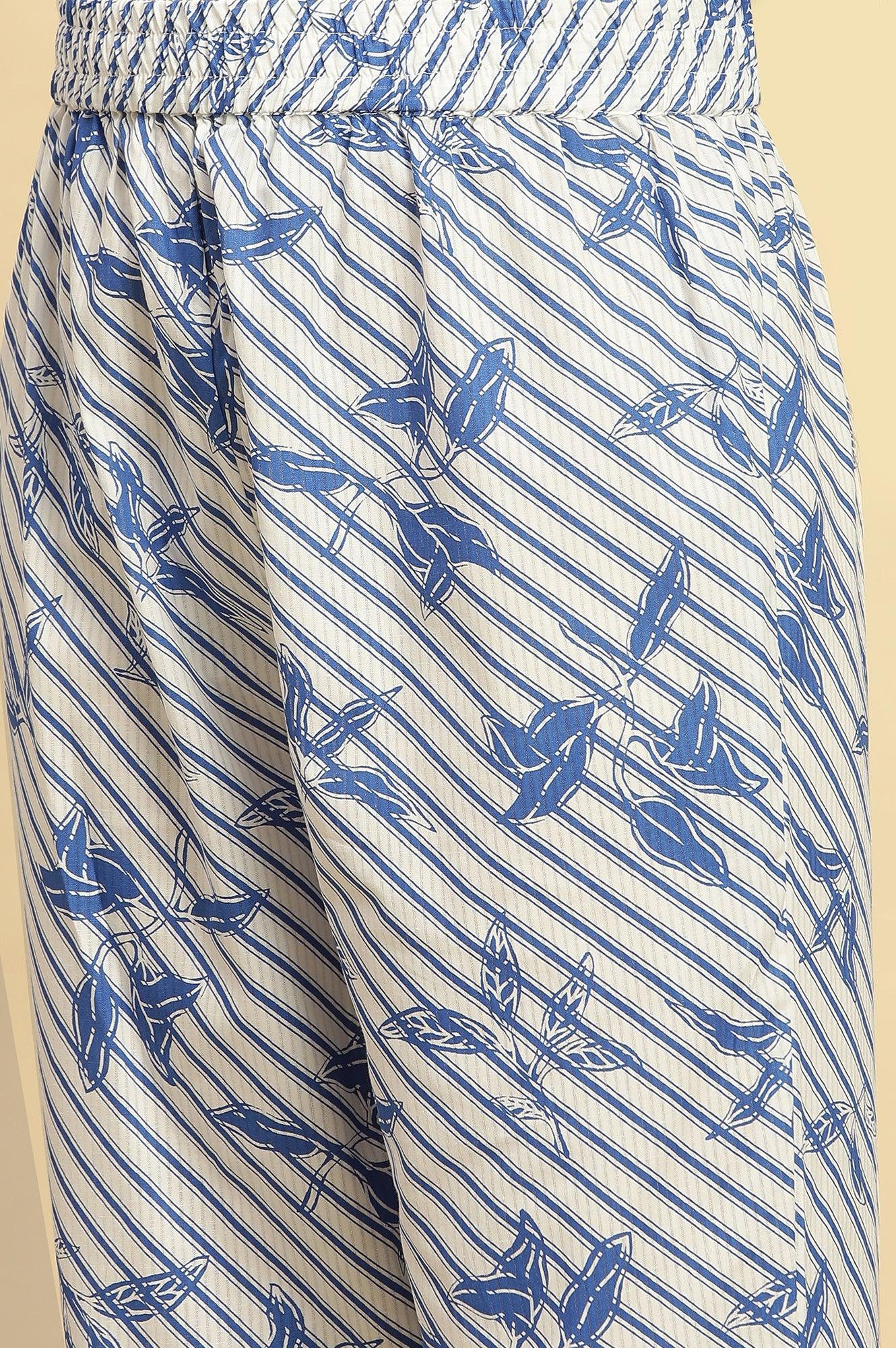 Blue Leaf Printed Straight Kurta And Pants Set - Image 9
