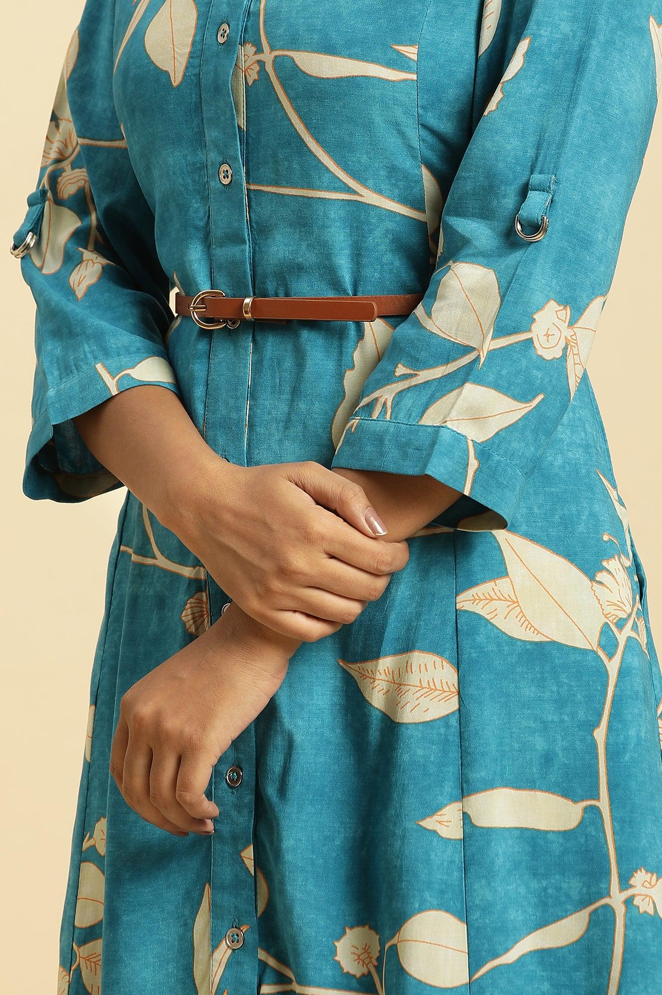 Blue Long Shirt Dress In Abstract Print - Image 7