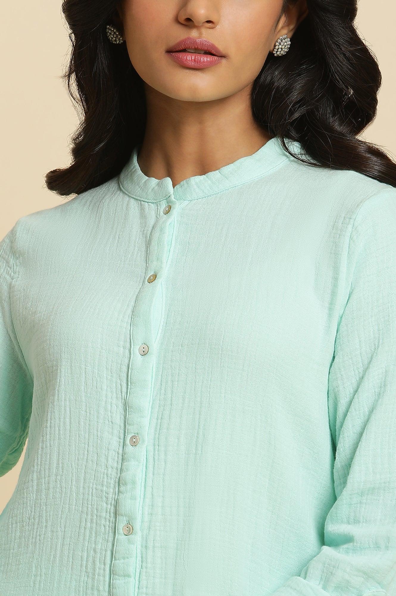 Blue Mandarin Collar Western Straight Top - Image 6