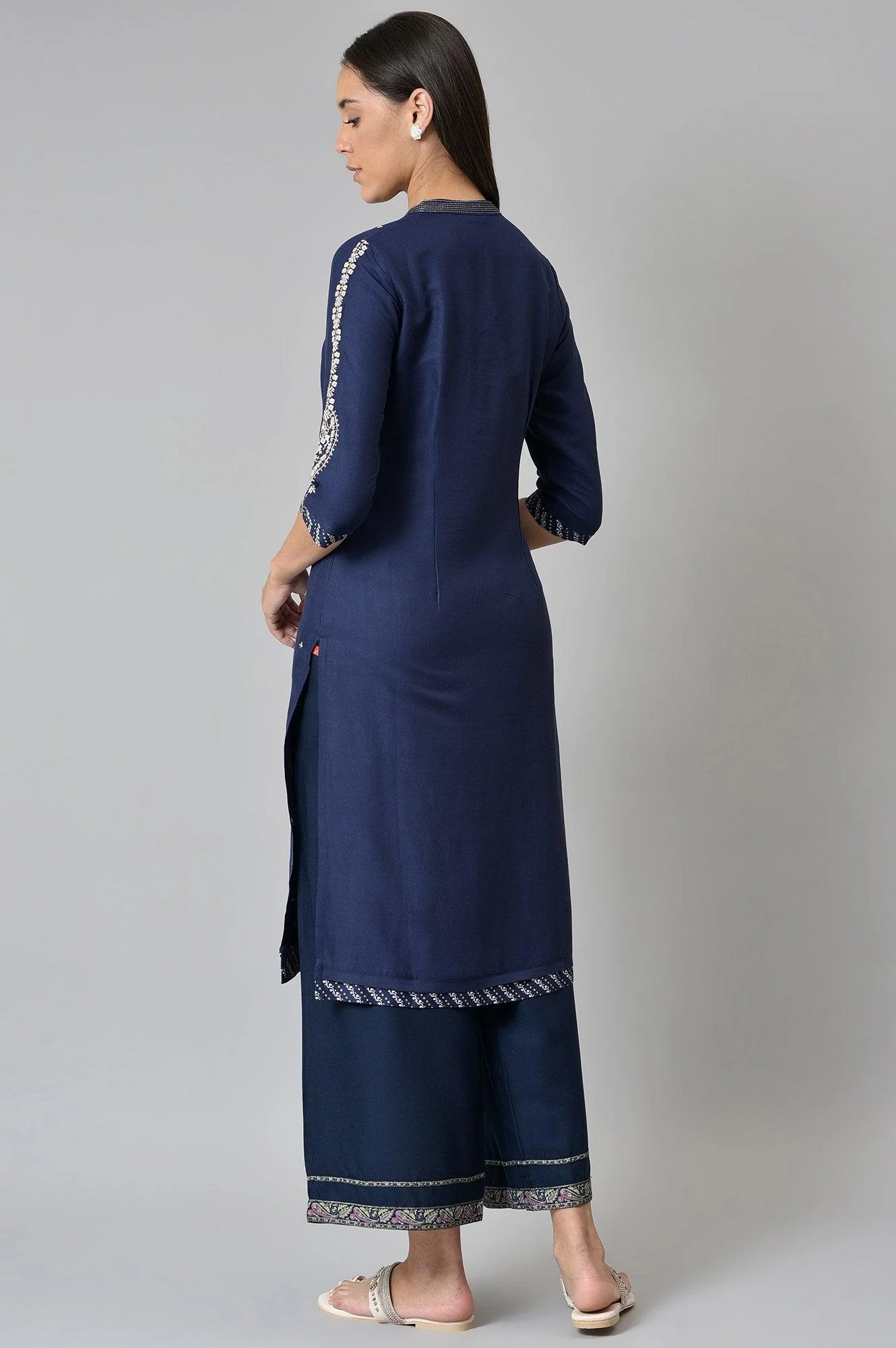 Blue Metallic Embroidered Button Down kurta - Image 2