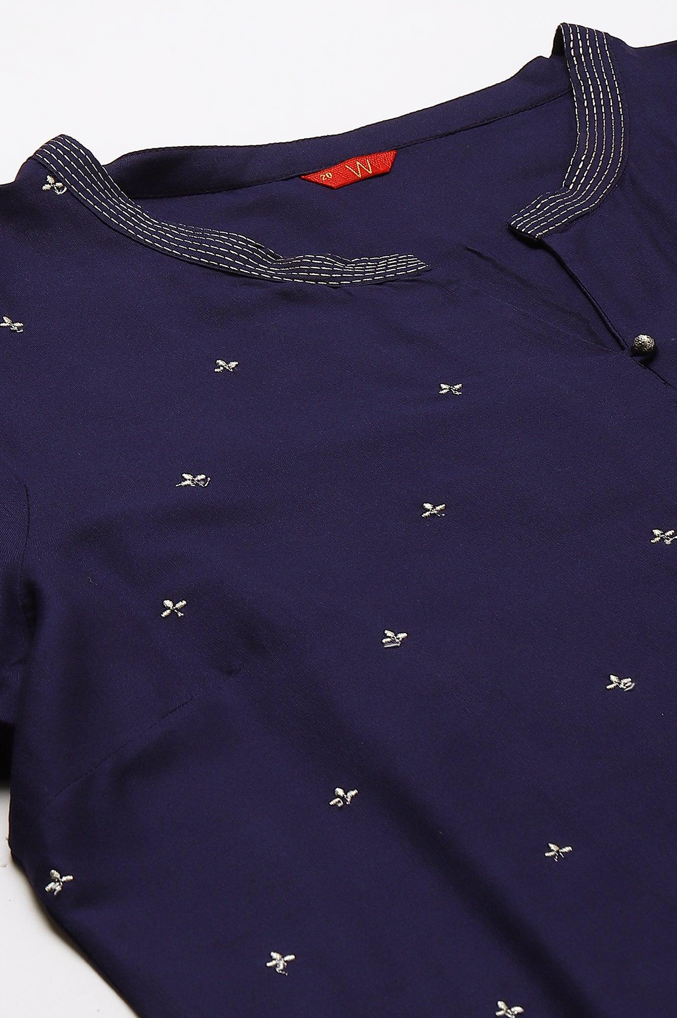 Blue Metallic Embroidered Button Down Plus Size kurta - Image 7