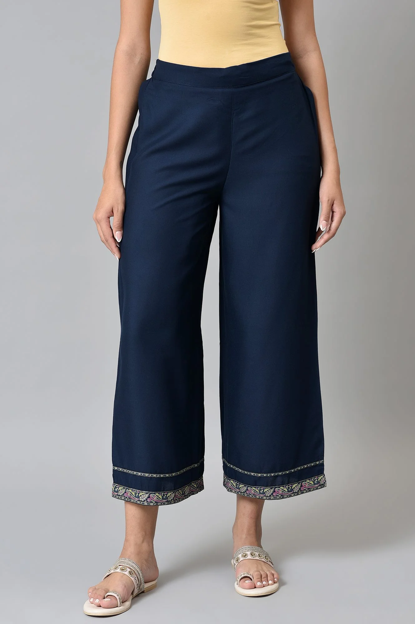 Blue Metallic Embroidery Straight Kurta and Parallel Pant Set - Image 3