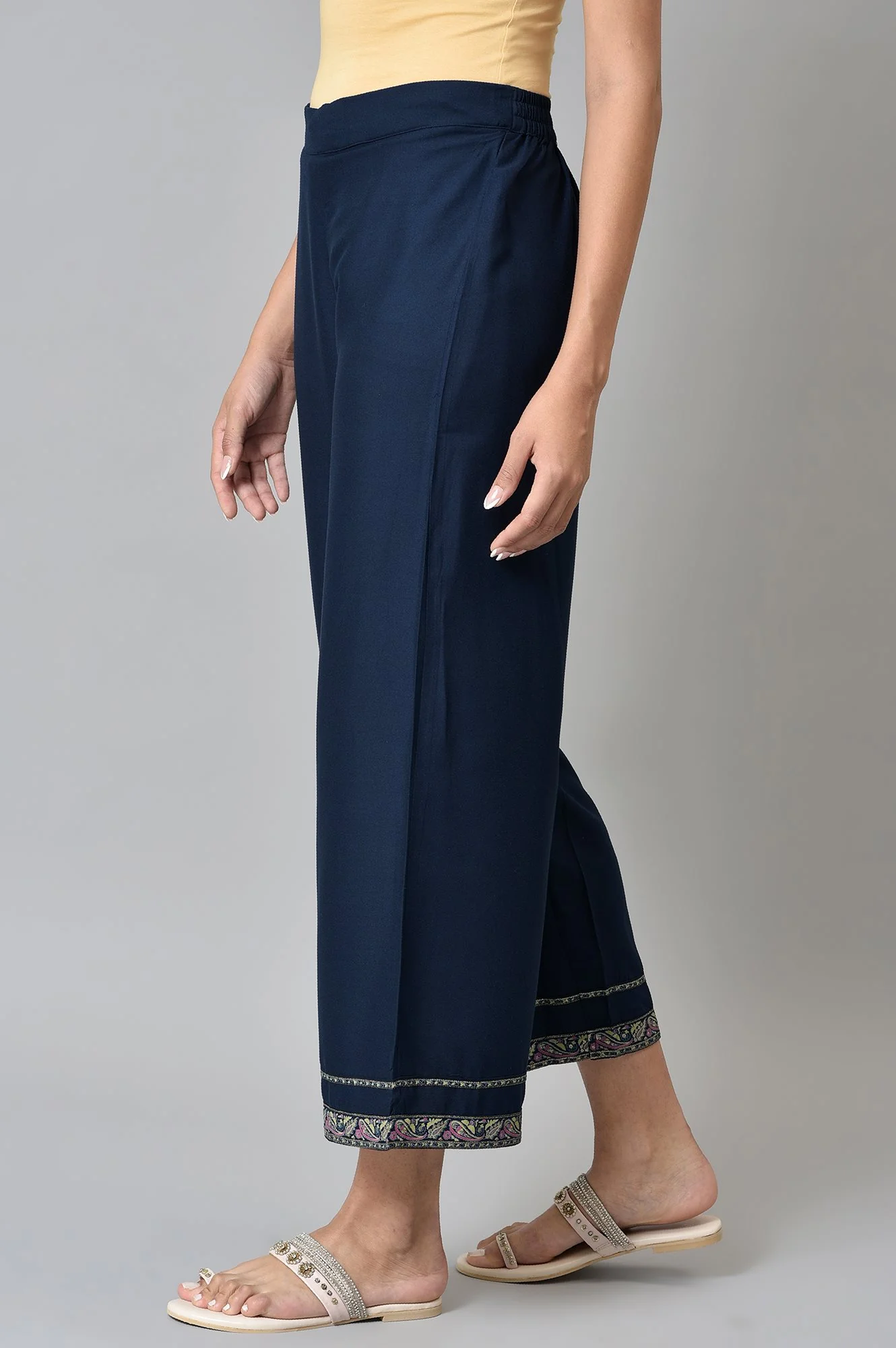 Blue Metallic Embroidery Straight Kurta and Parallel Pant Set - Image 4