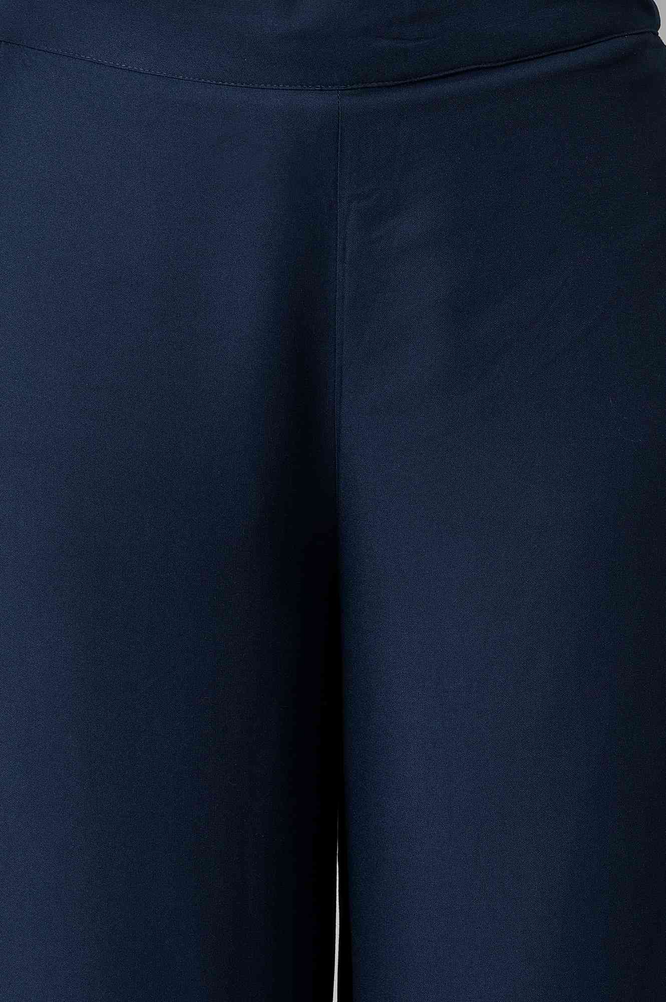 Blue Metallic Embroidery Straight Kurta and Parallel Pant Set - Image 6