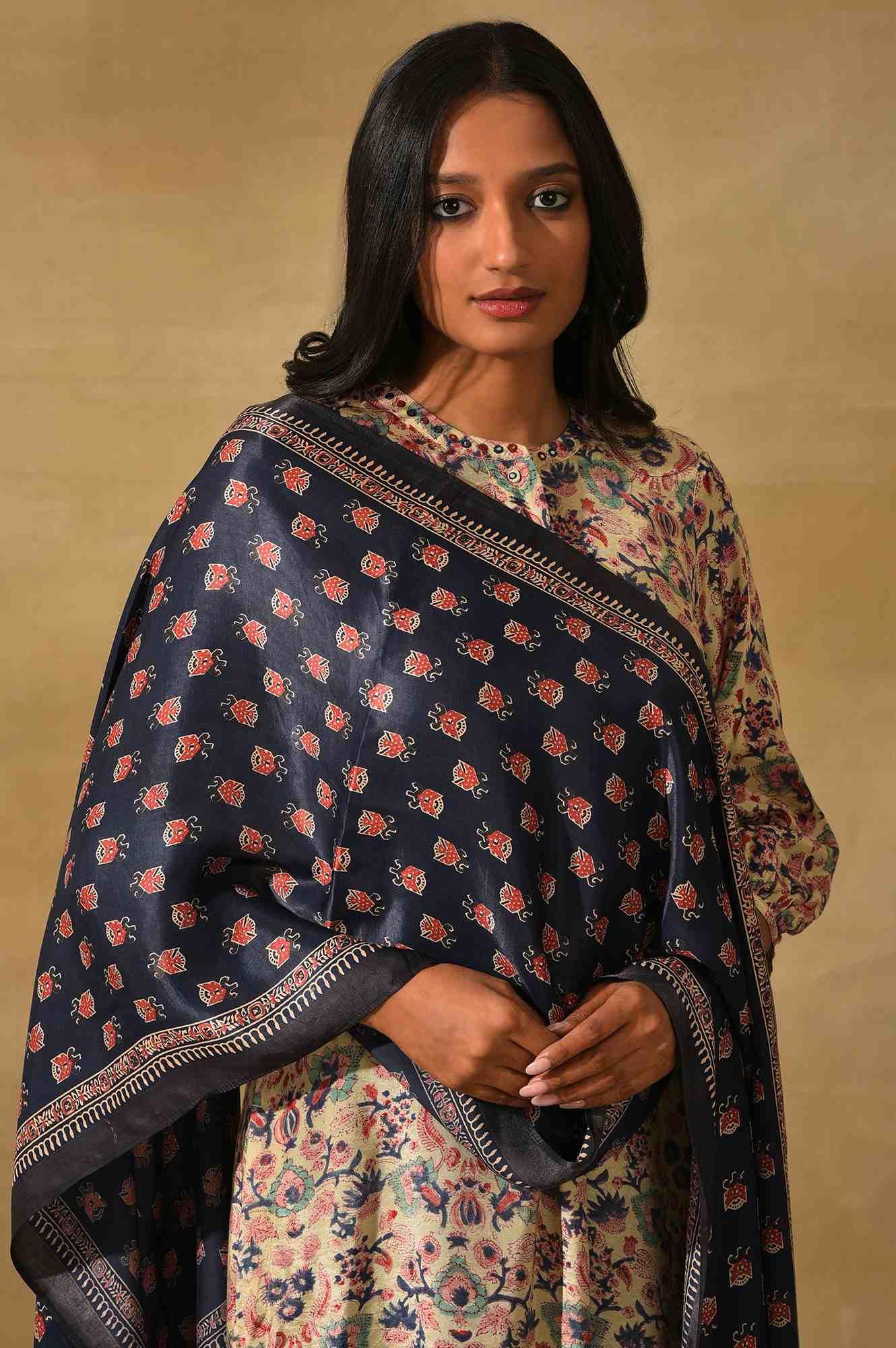 Blue Modal Satin Ajrakh Printed Drape - Image 3