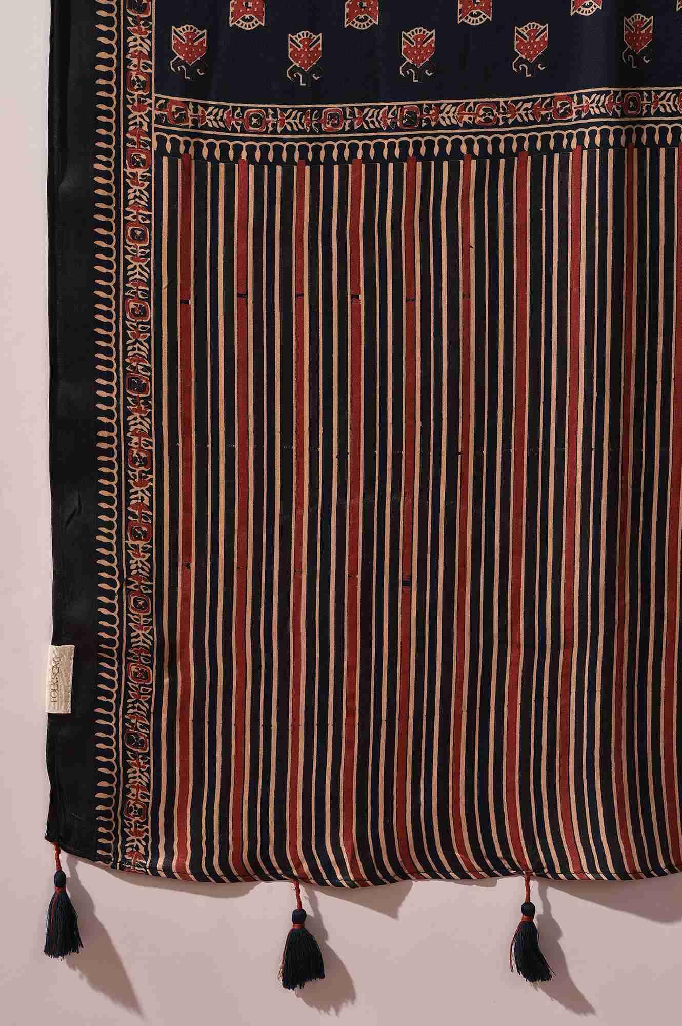 Blue Modal Satin Ajrakh Printed Drape - Image 4