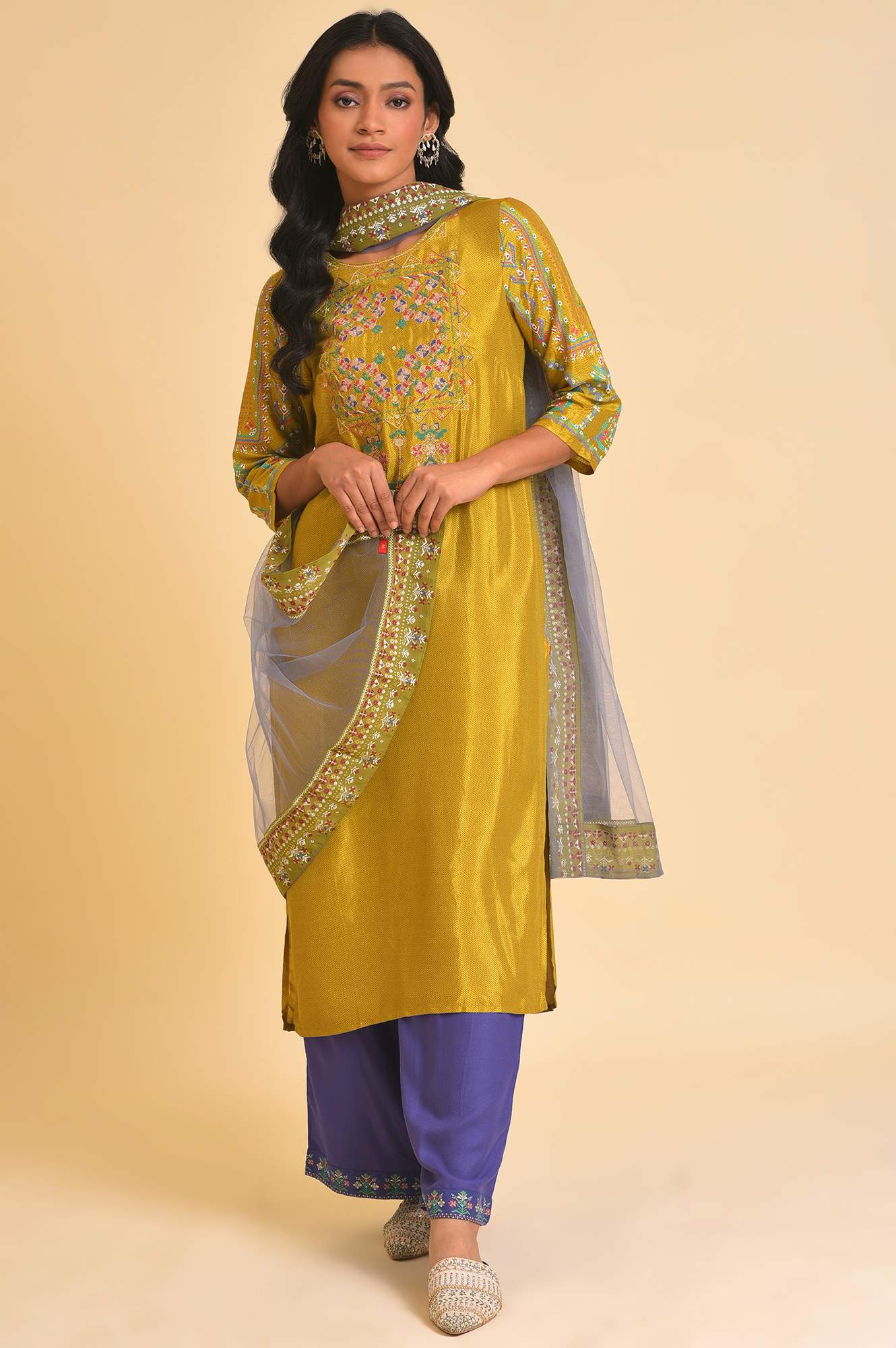 Blue Net Dupatta With Printed Border - Image 3