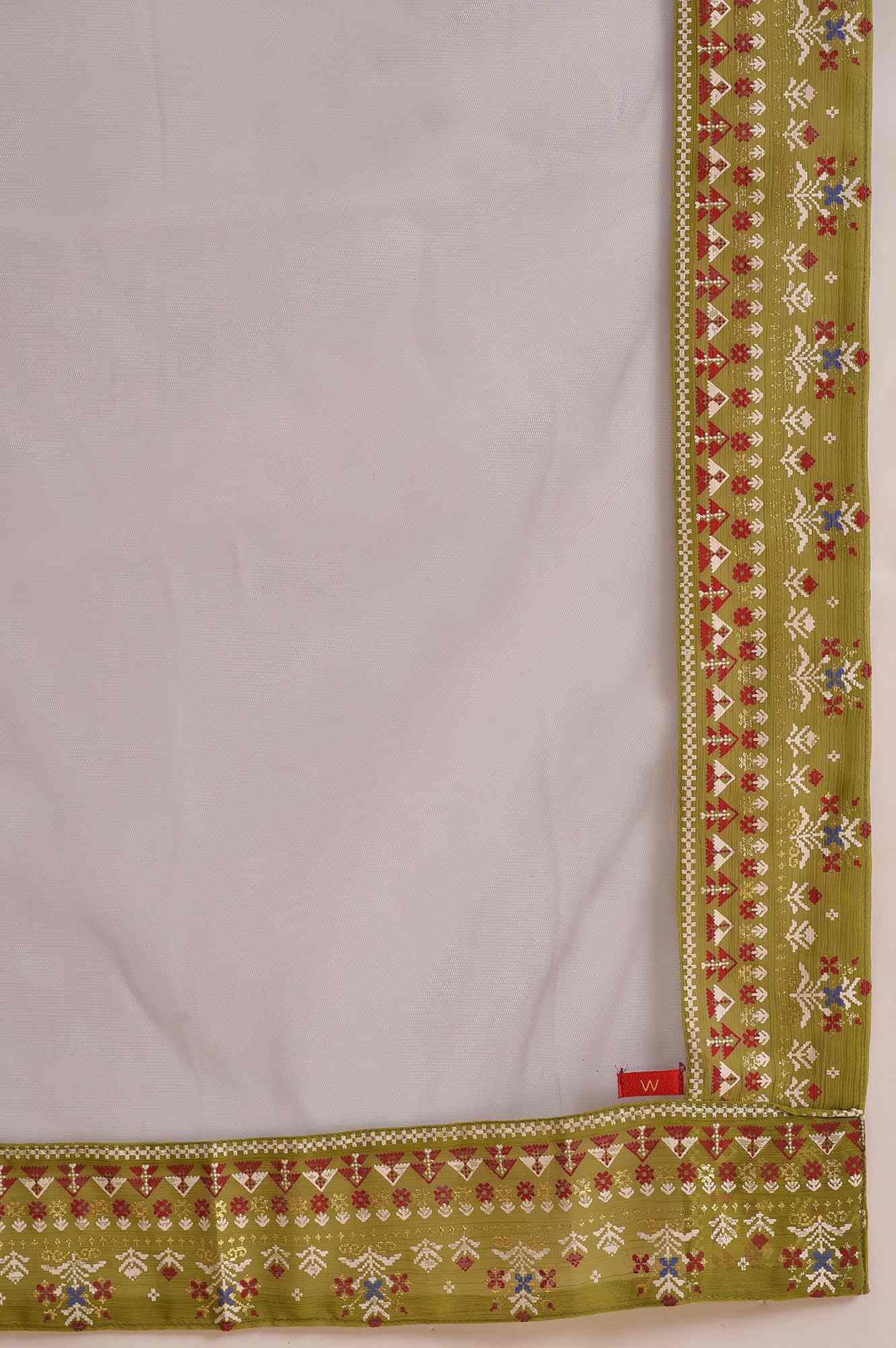 Blue Net Dupatta With Printed Border - Image 4