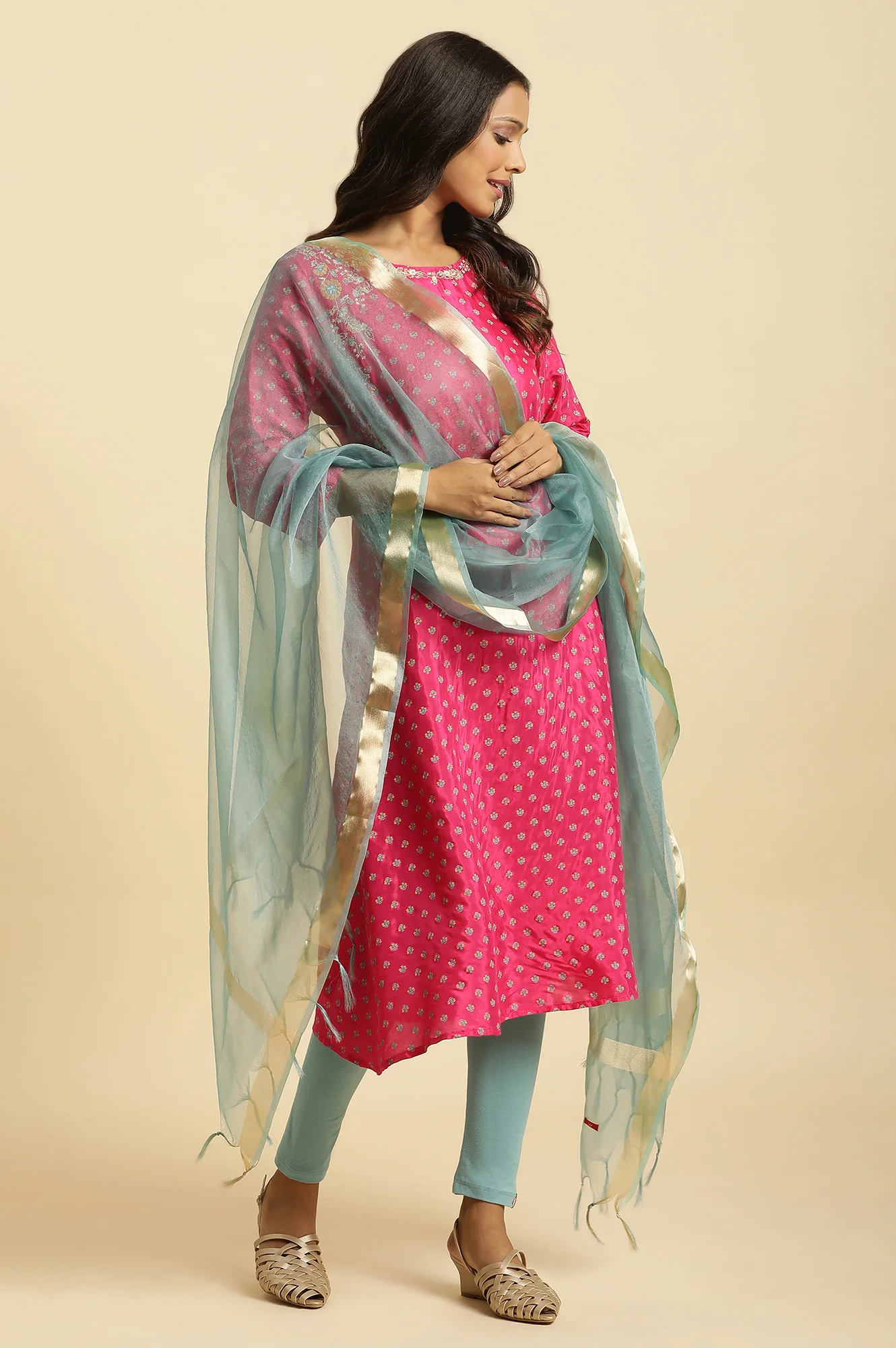 Blue Organza Festive Dupatta - Image 2