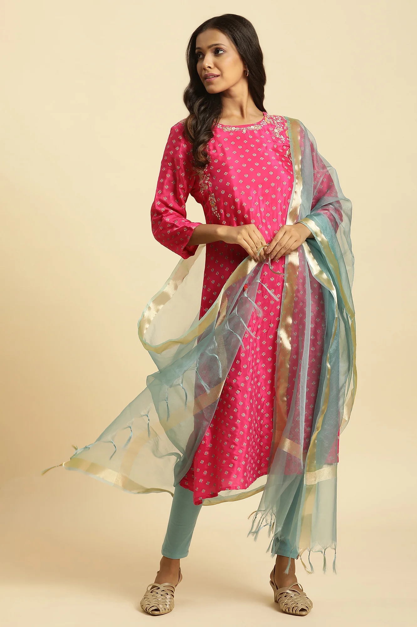 Blue Organza Festive Dupatta - Image 3