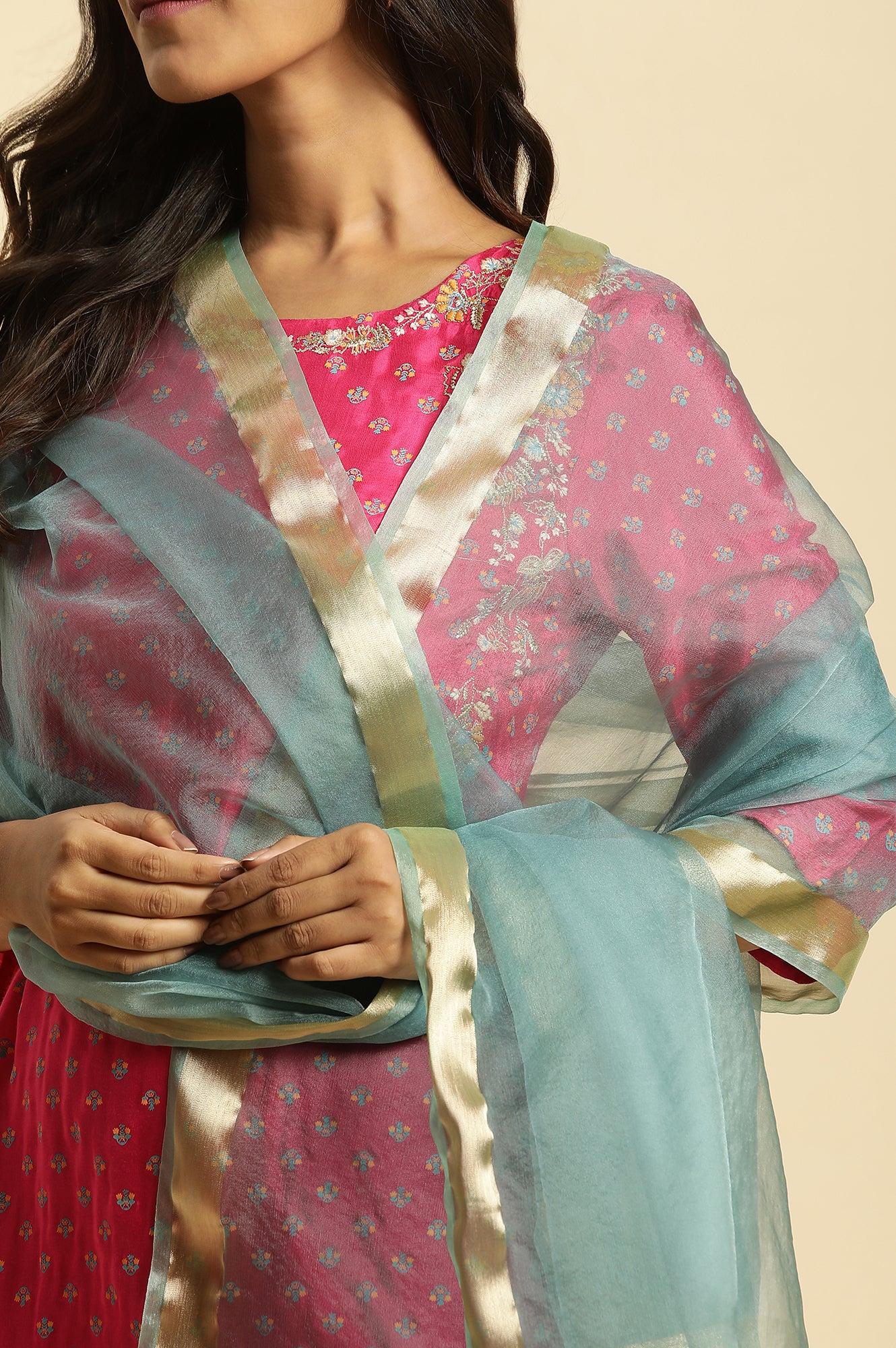 Blue Organza Festive Dupatta - Image 4